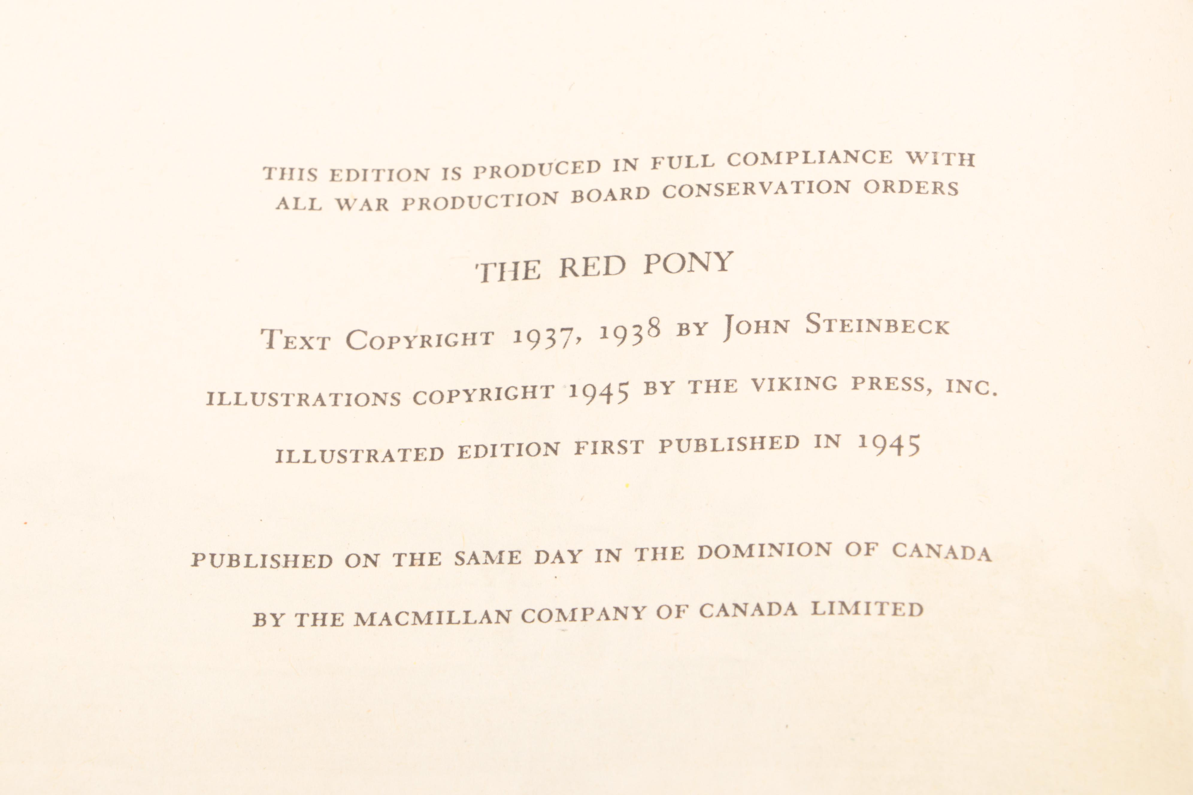 First Illustrated Edition "The Red Pony" by John Steinbeck, 1945