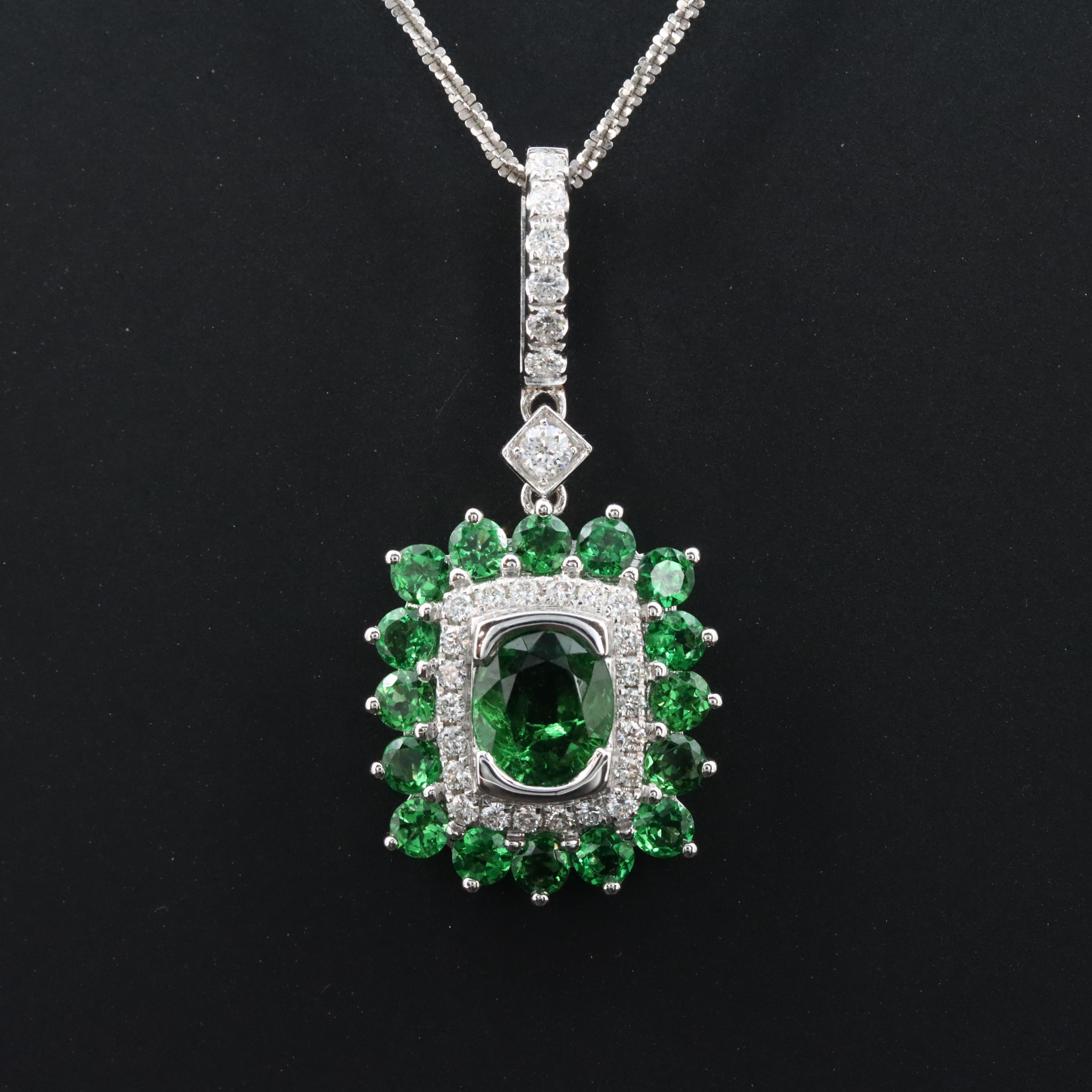 14K Tsavorite and Diamond Pendant with 18K Chain