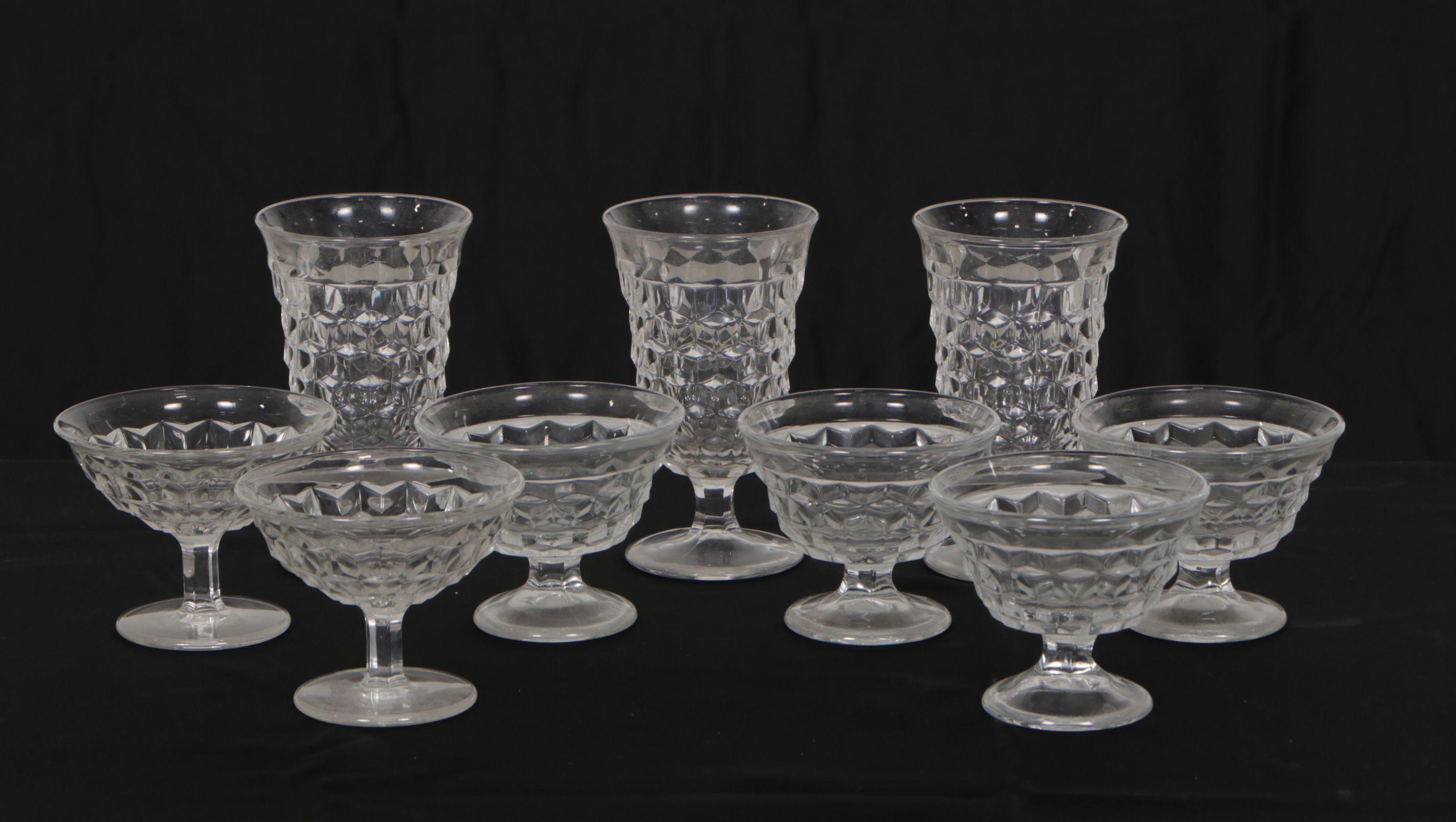 Large Fostoria "American" Glassware Collection Featuring Pair of Fairy Lamps