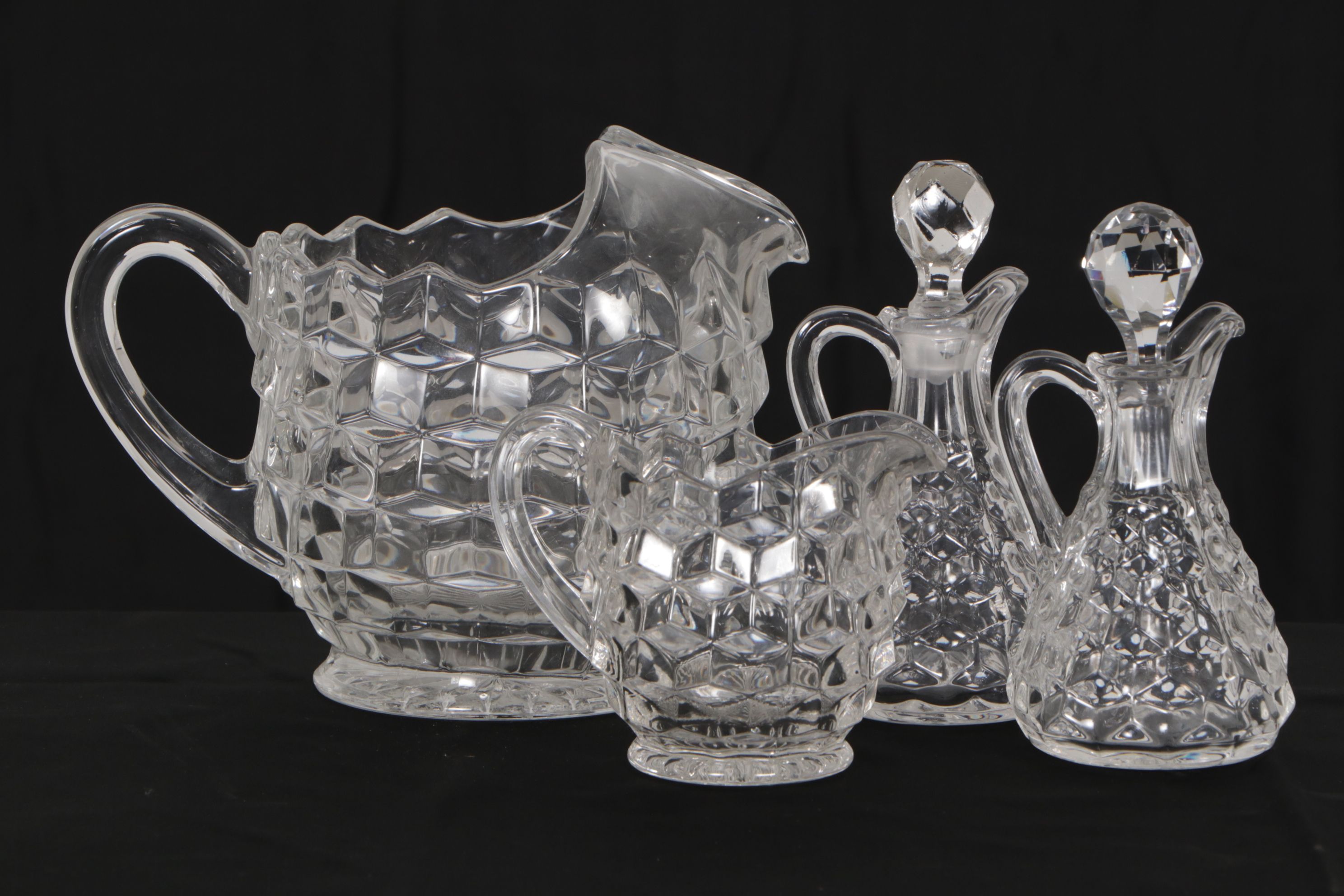Large Fostoria "American" Glassware Collection Featuring Pair of Fairy Lamps
