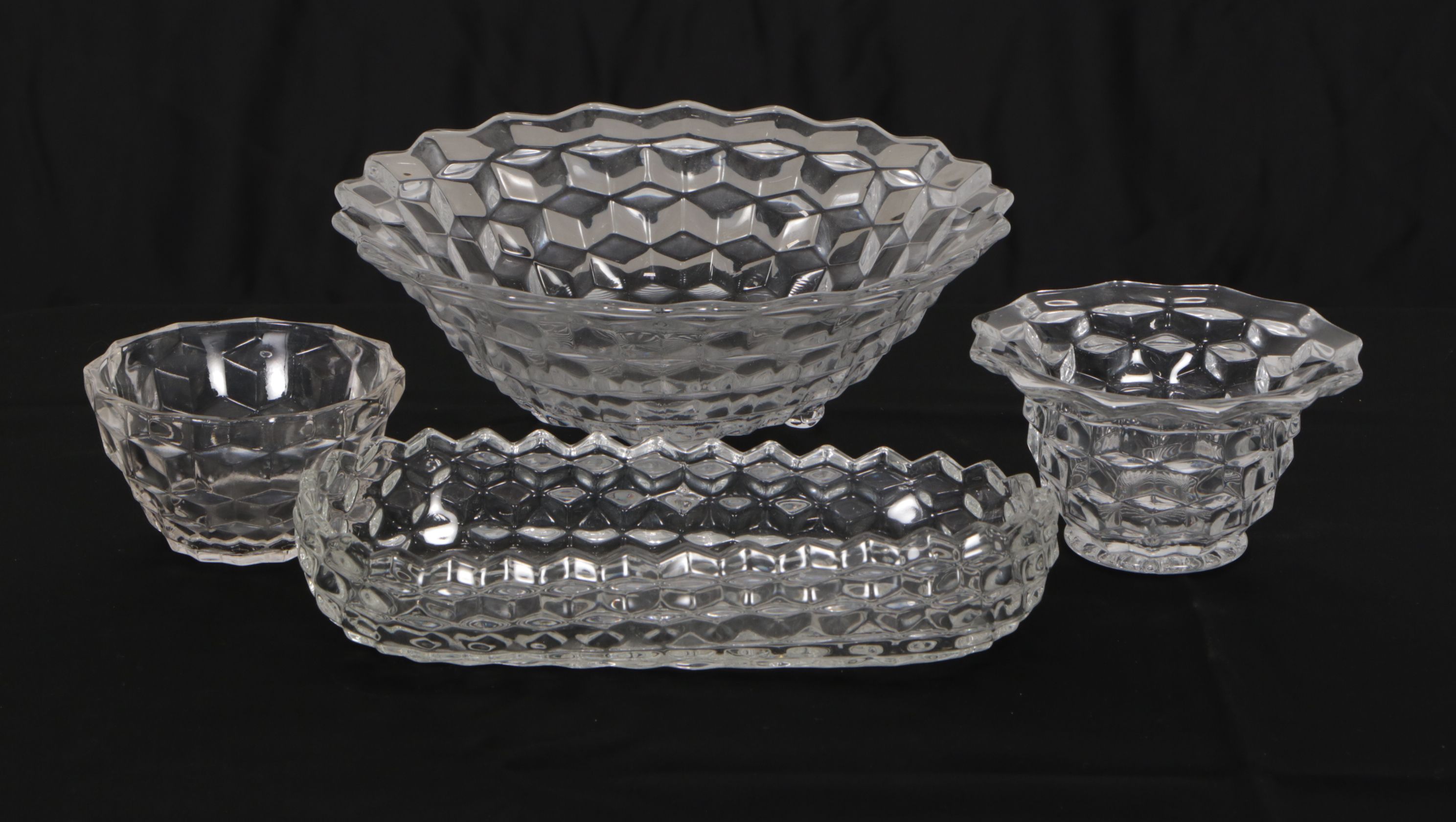 Large Fostoria "American" Glassware Collection Featuring Pair of Fairy Lamps