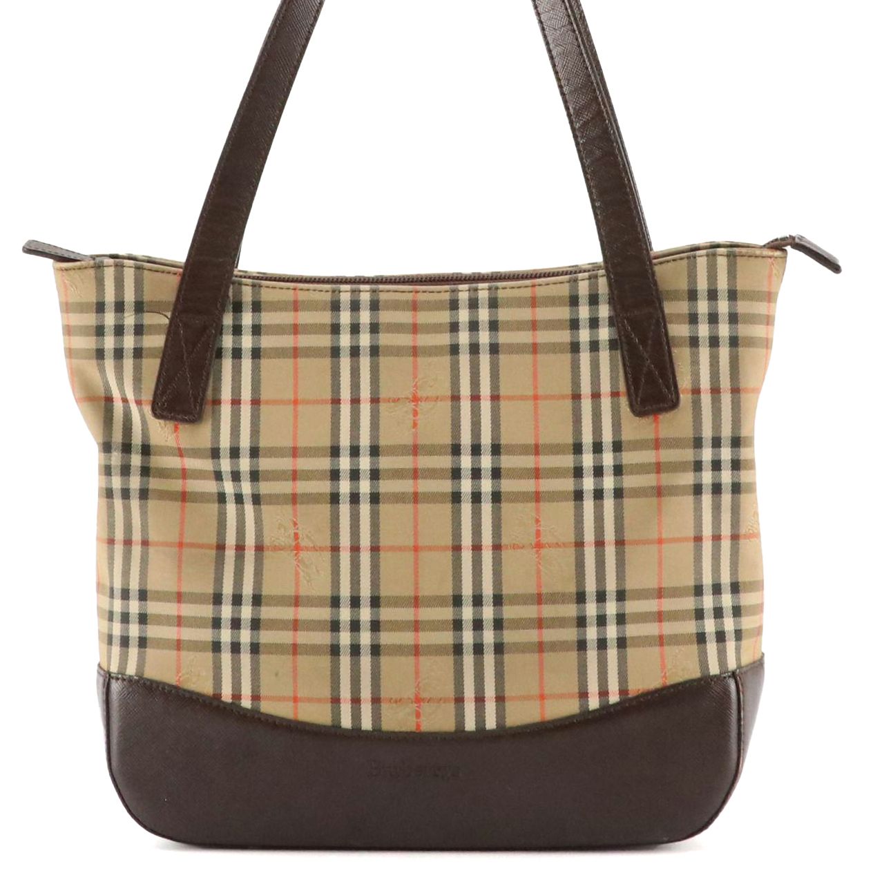 Burberrys Shoulder Bag in Haymarket Check Canvas and Dark Brown Saffiano Leather