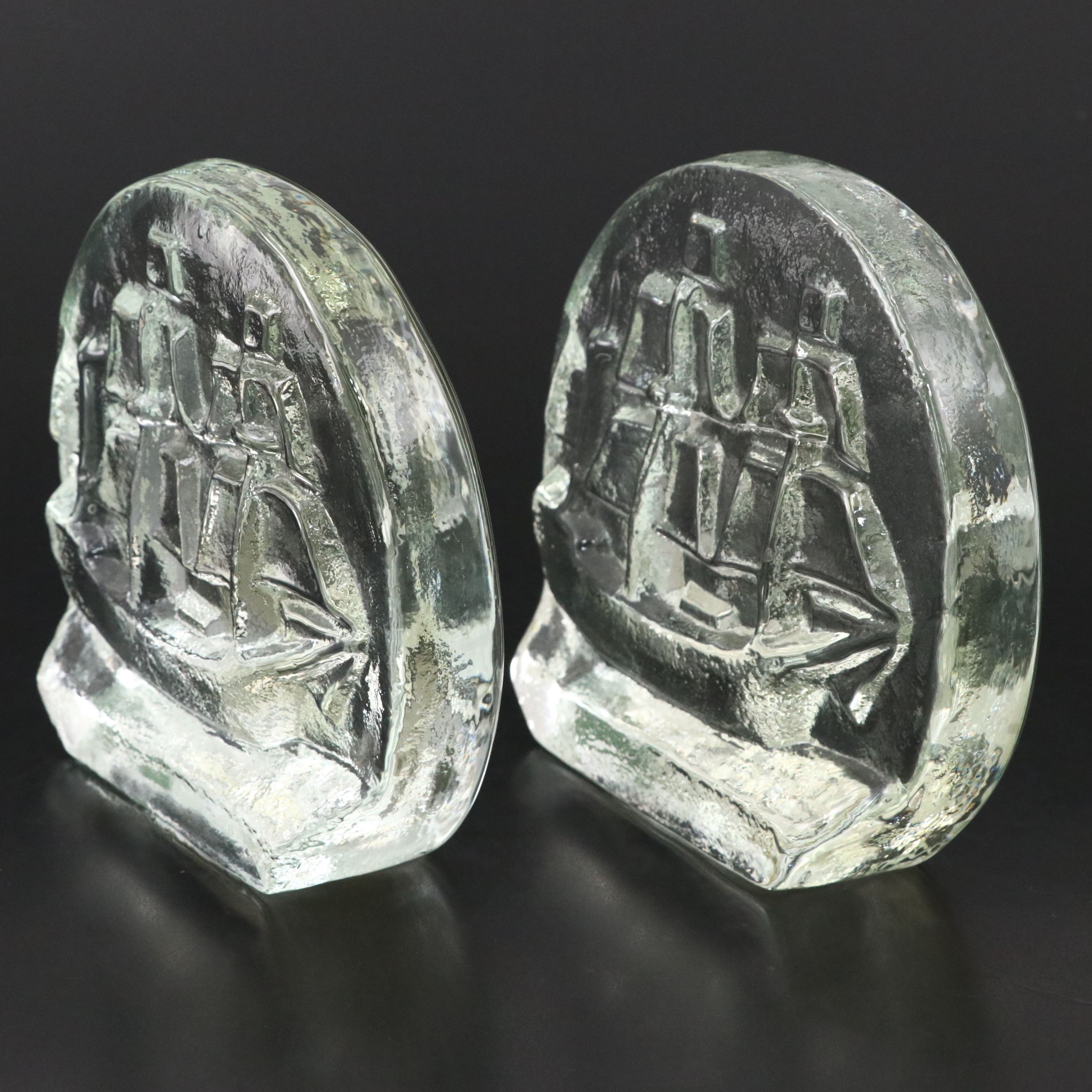 Blenko Glass Clipper Ship Bookends, Mid to Late 20th Century