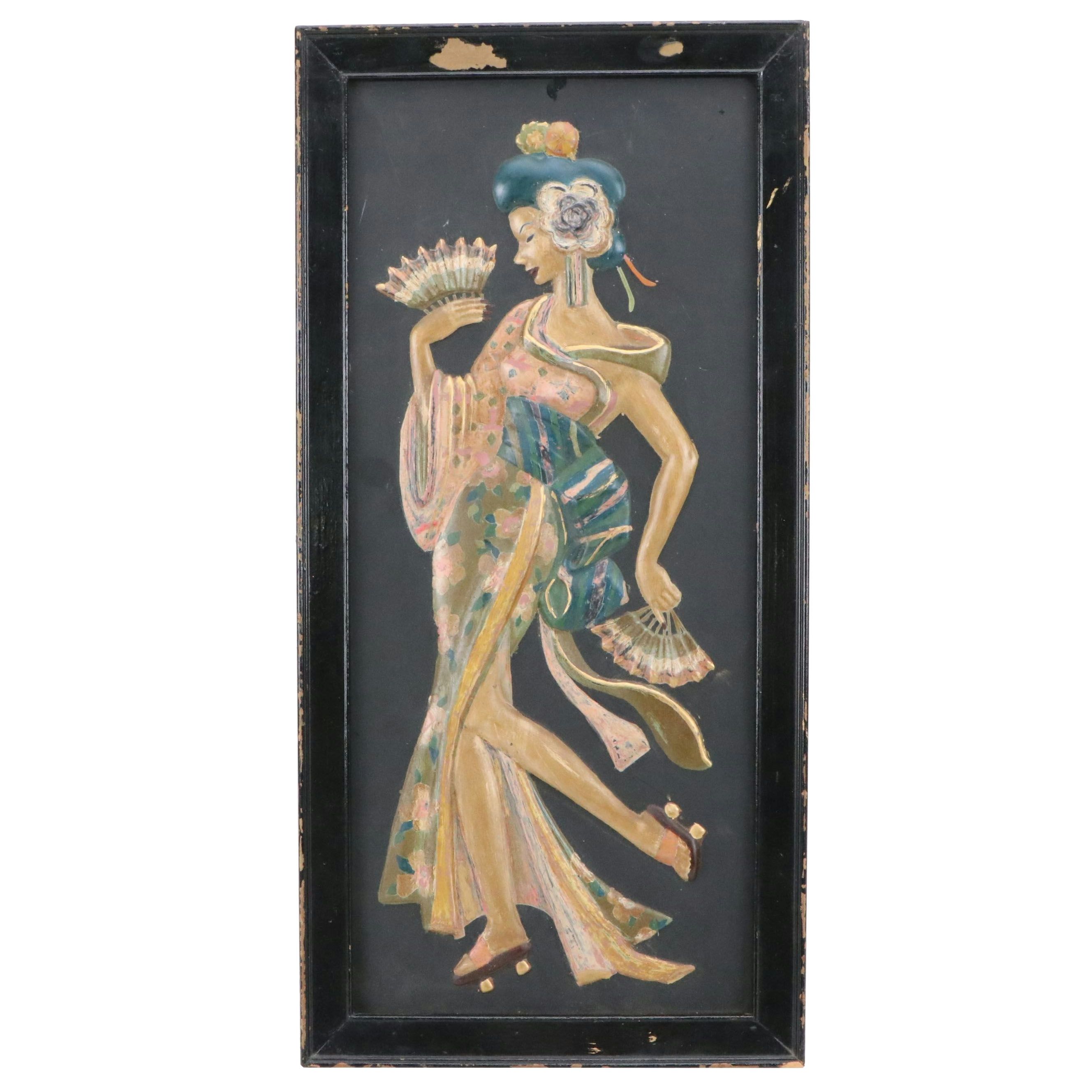 Plaque Craft Hand-Painted Relief, Mid-20th Century