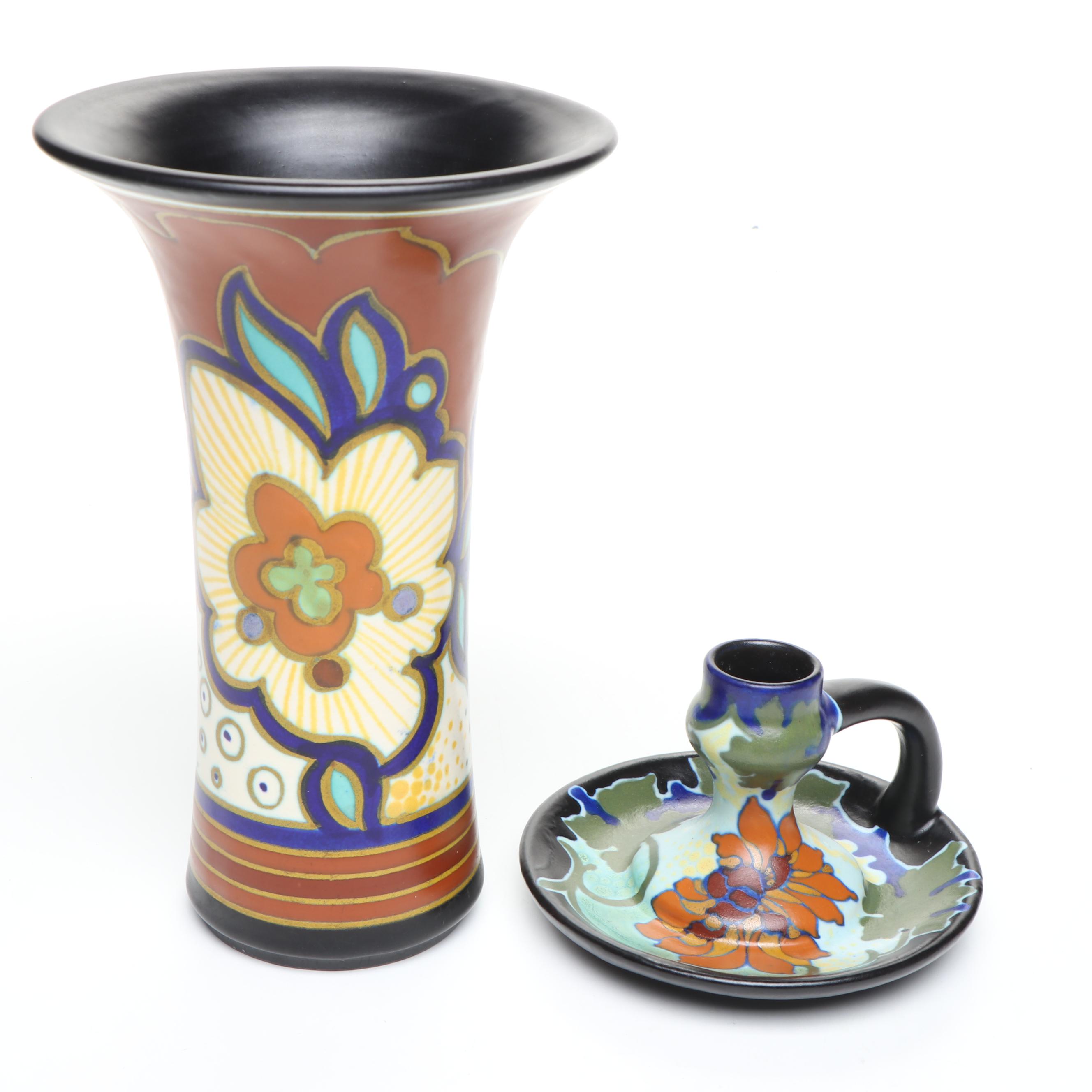 Gouda Holland Pottery Candle Holder and Vase