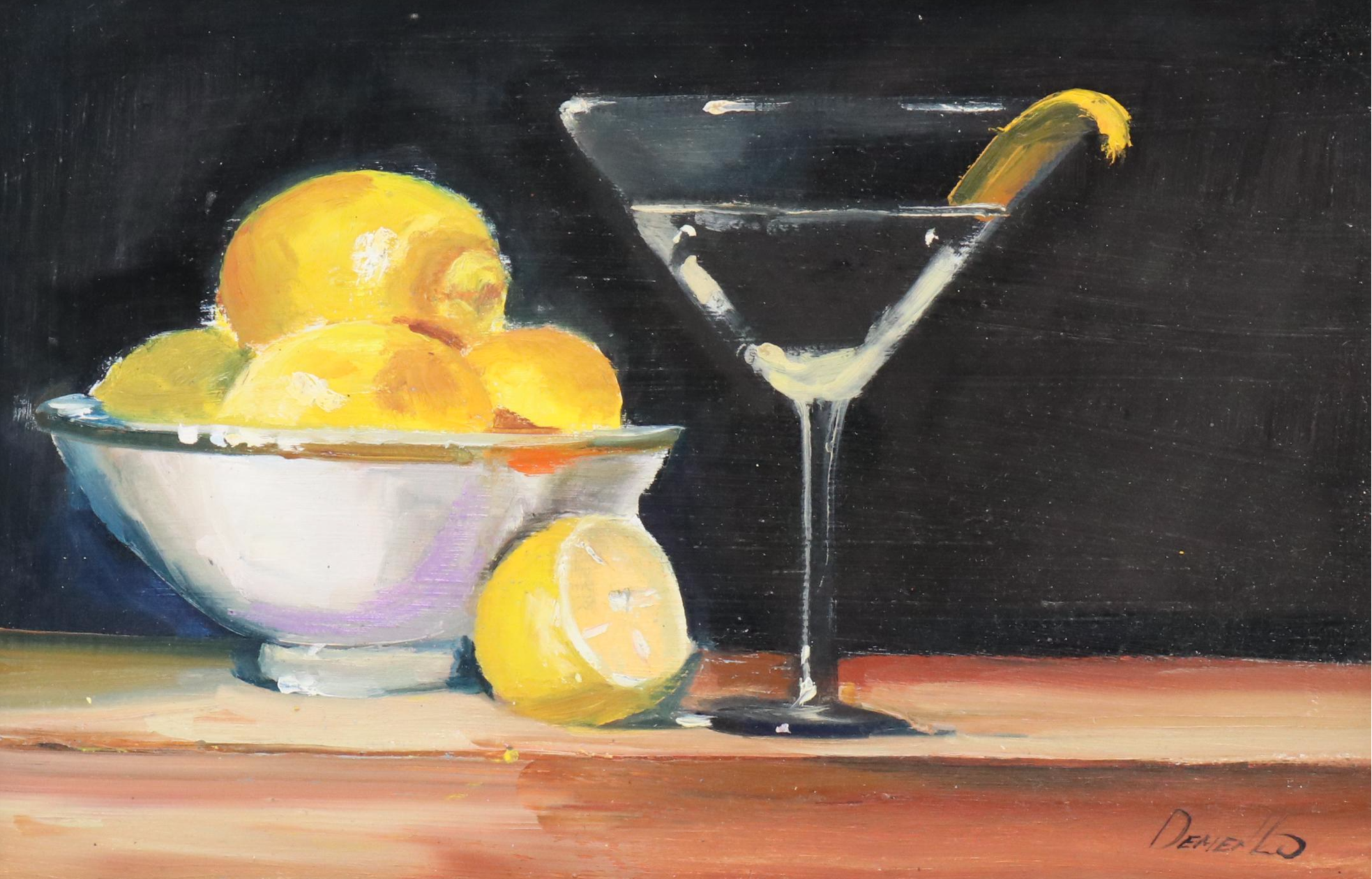Natalia Demenko Still Life Oil Painting with Lemons and Martini, 21st Century