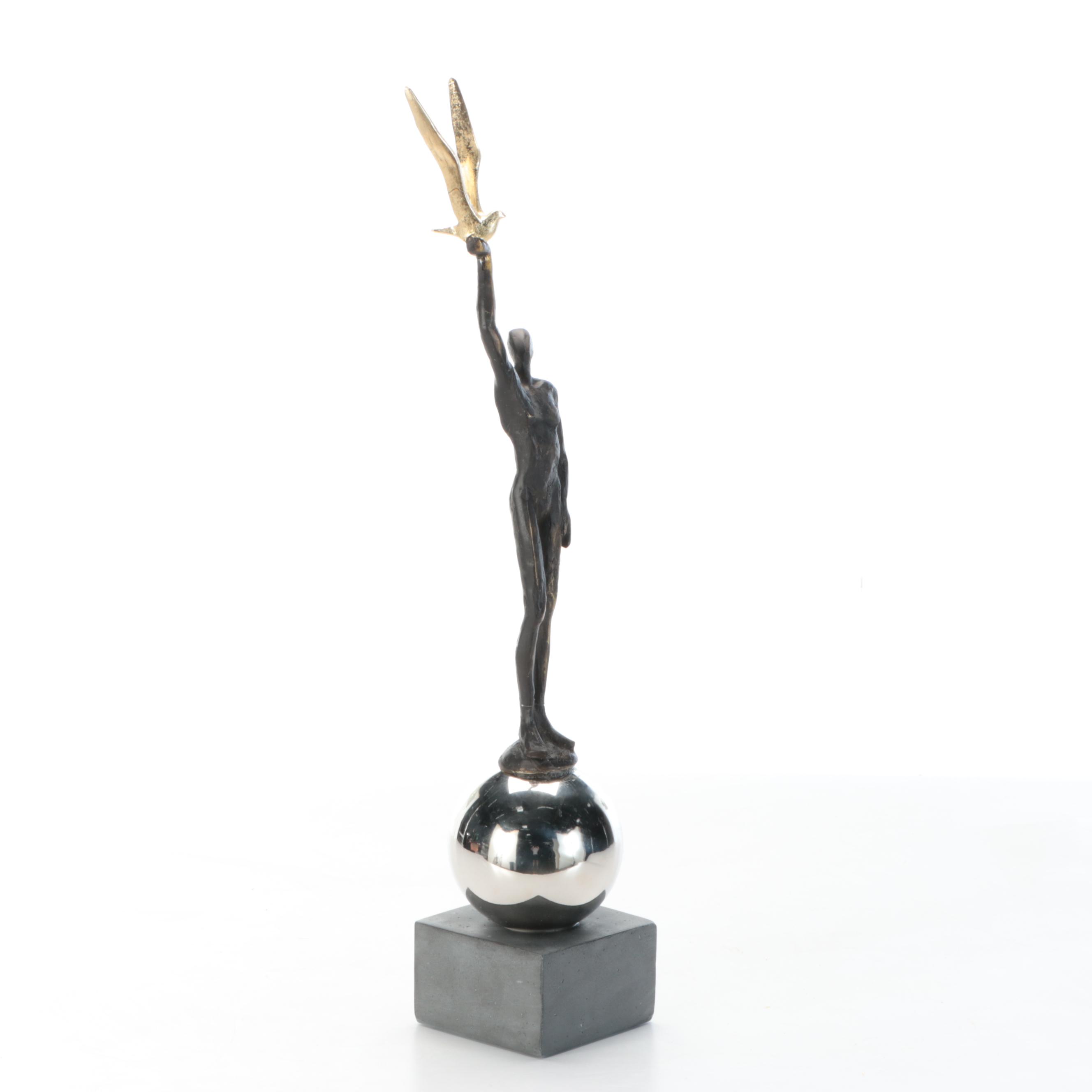DecMode Resin "People" Sculpture on Stainless Steel Ball and Stone Base