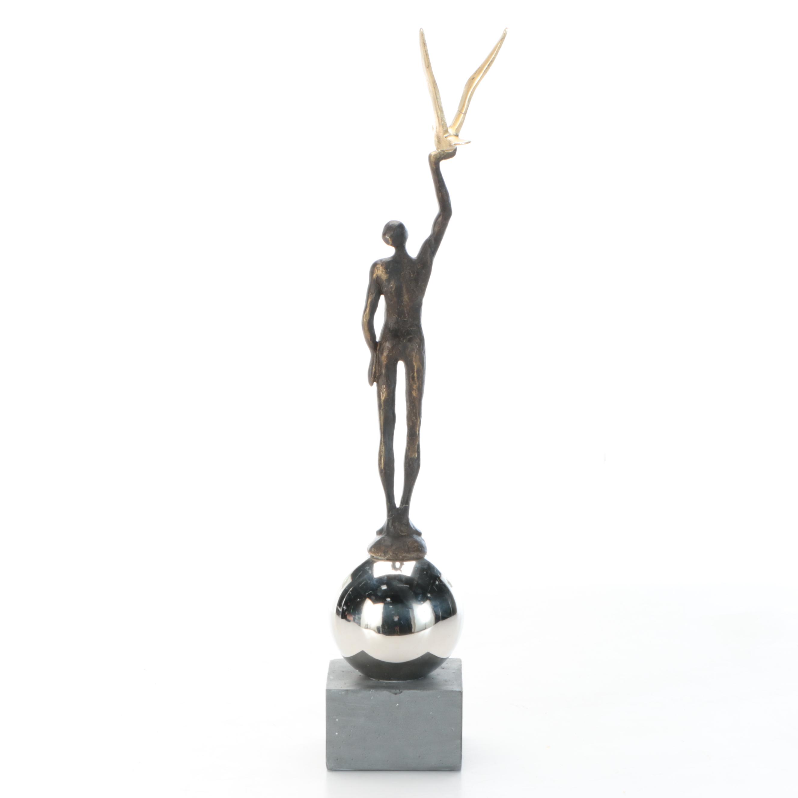 DecMode Resin "People" Sculpture on Stainless Steel Ball and Stone Base