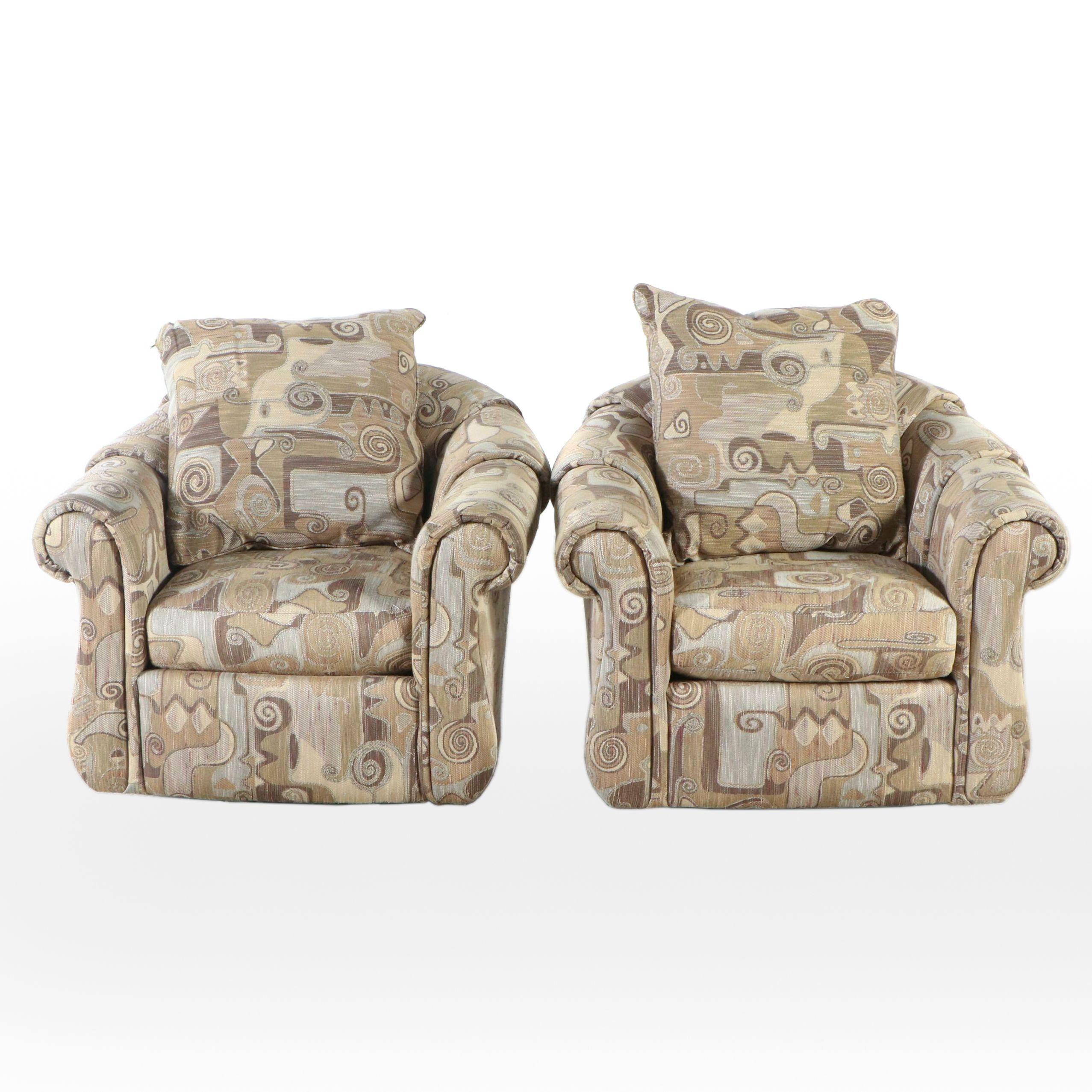 Pair of Precedent by Sherrill Furniture Channel-Tufted Swivel Armchairs
