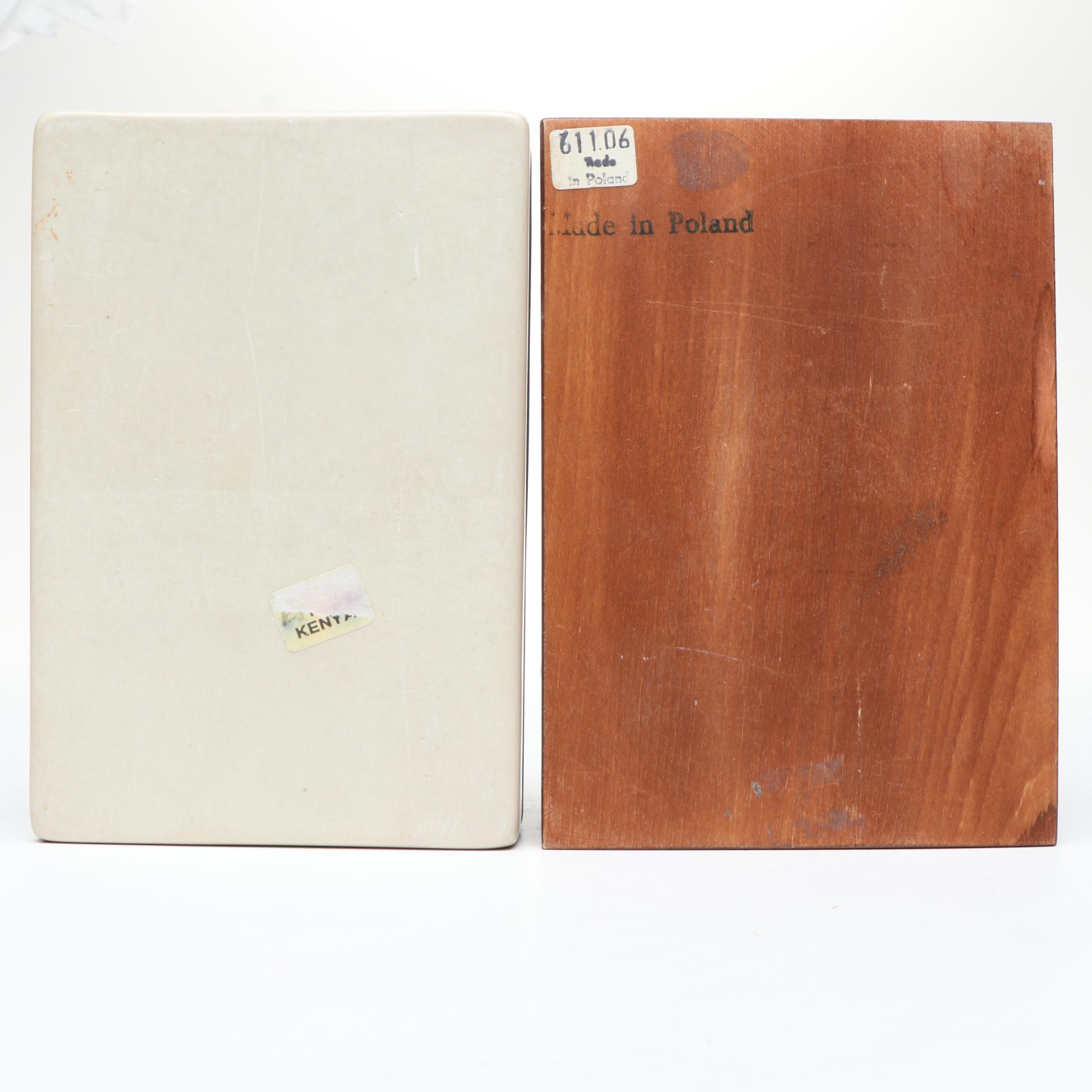 Kenyan Hand-Carved Soapstone Box with Polish Chip-Carved Sunflowers Wood Box