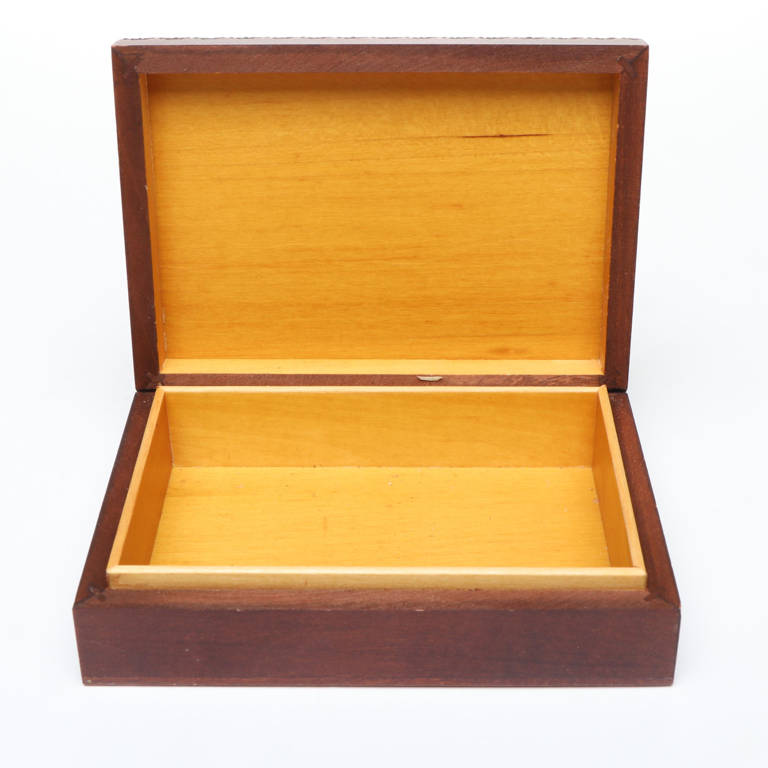 Kenyan Hand-Carved Soapstone Box with Polish Chip-Carved Sunflowers Wood Box