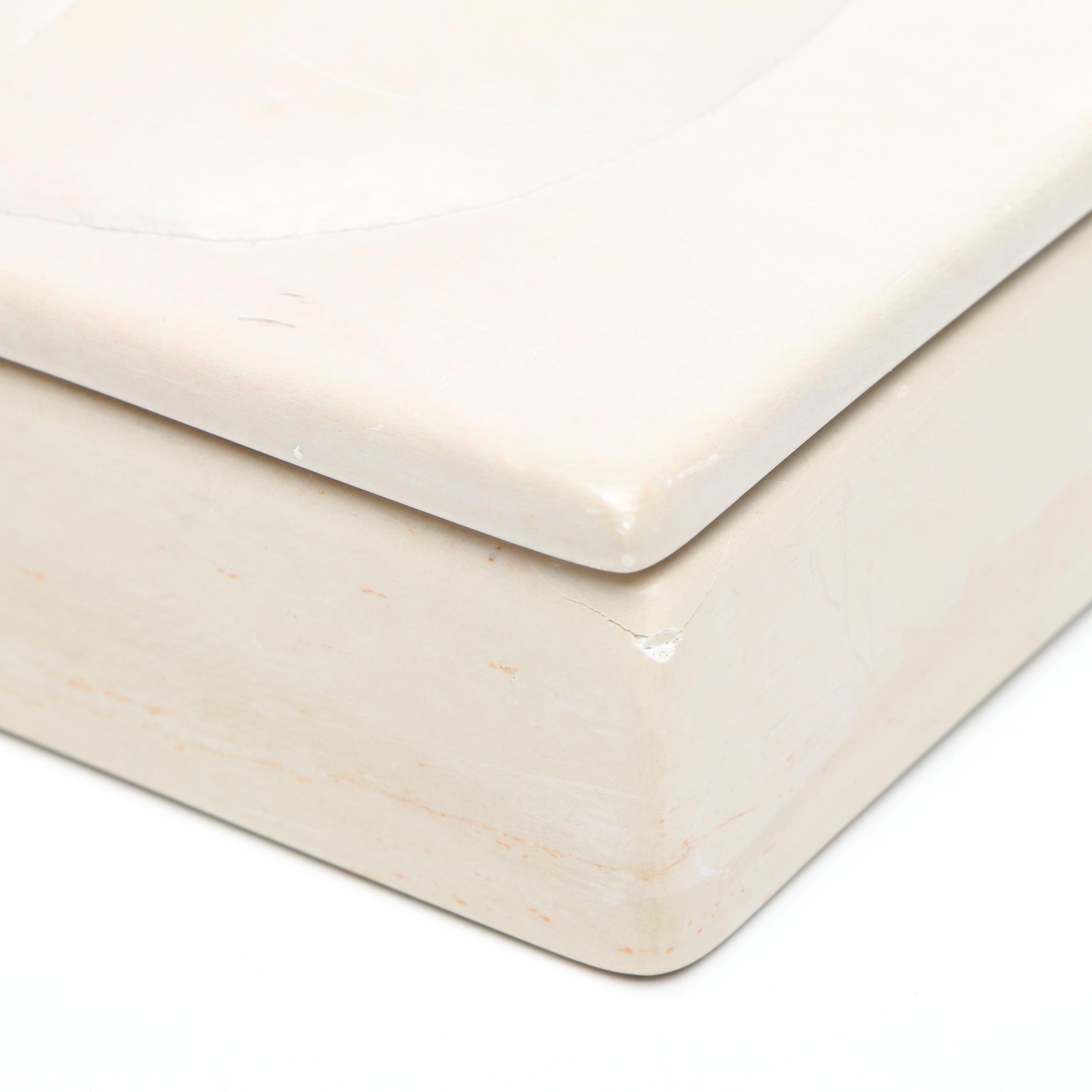 Kenyan Hand-Carved Soapstone Box with Polish Chip-Carved Sunflowers Wood Box