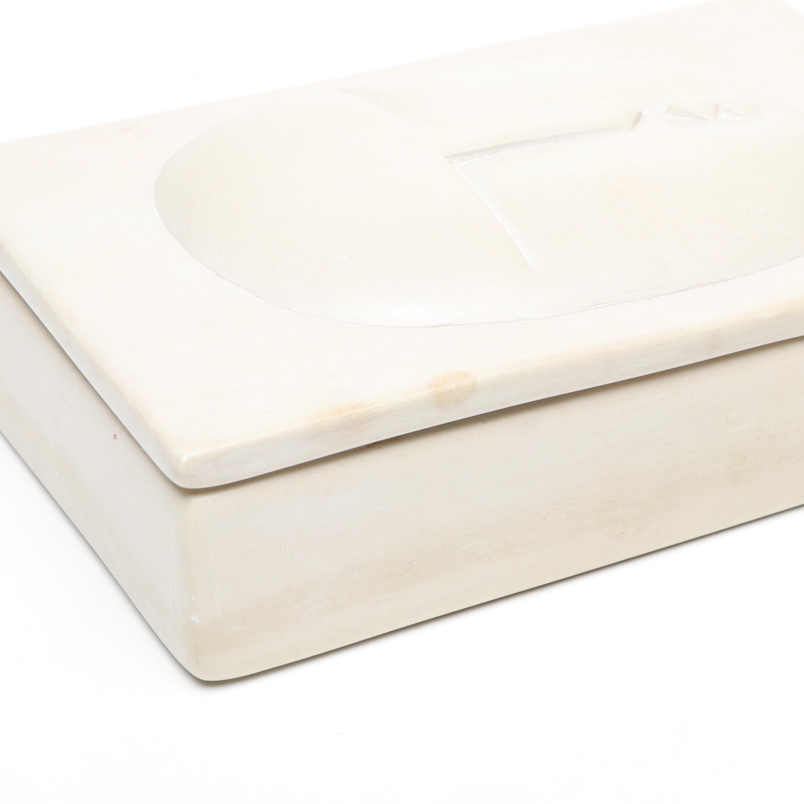 Kenyan Hand-Carved Soapstone Box with Polish Chip-Carved Sunflowers Wood Box