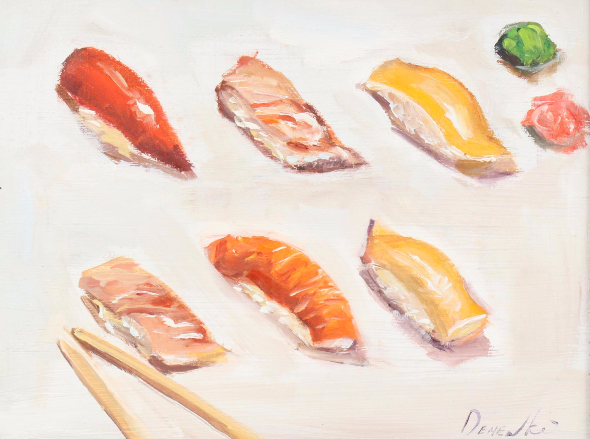 Natalia Demenko Still Life Oil Painting of Sushi, 21st Century