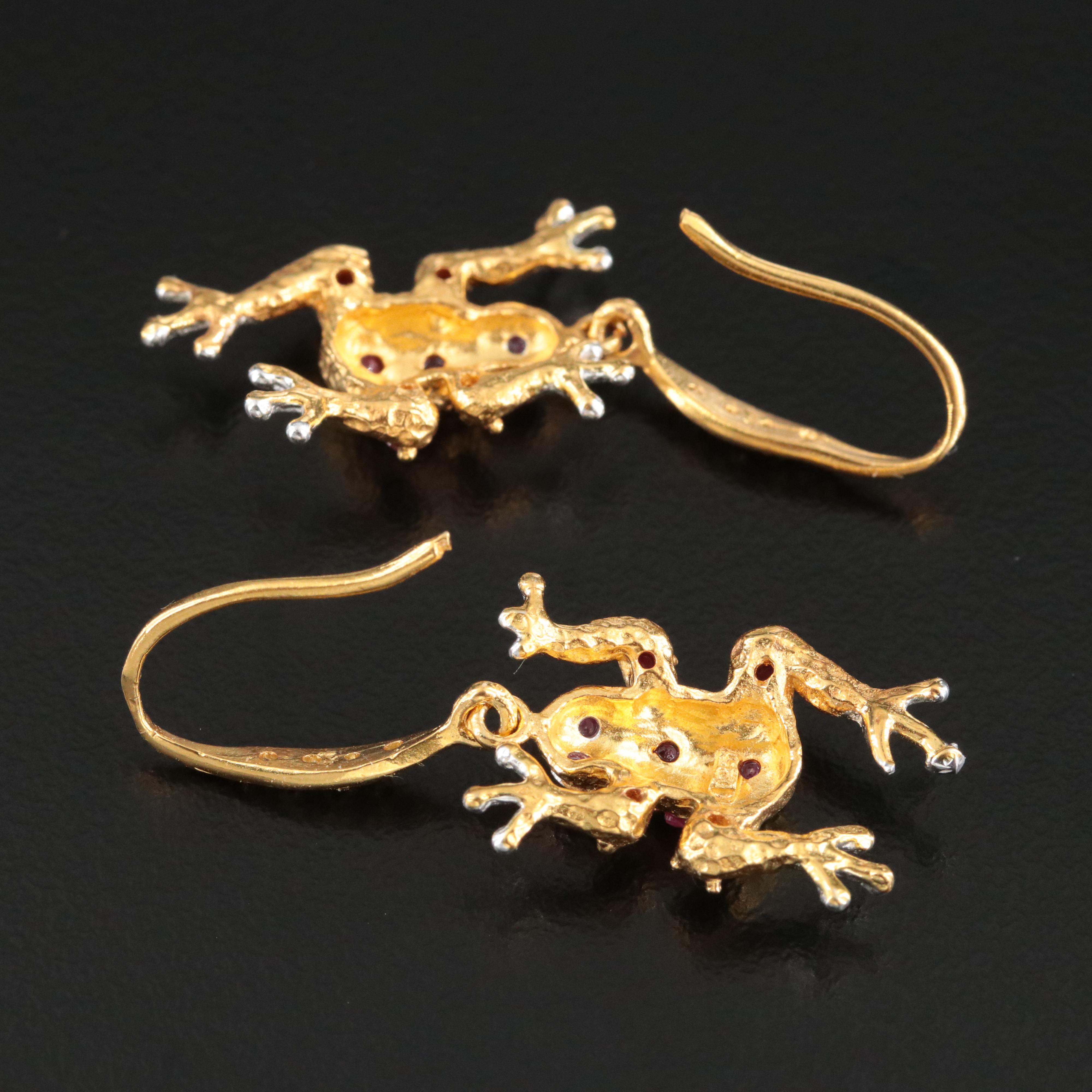 Sterling Ruby and Cubic Zirconia Leaping Frog Drop Earrings