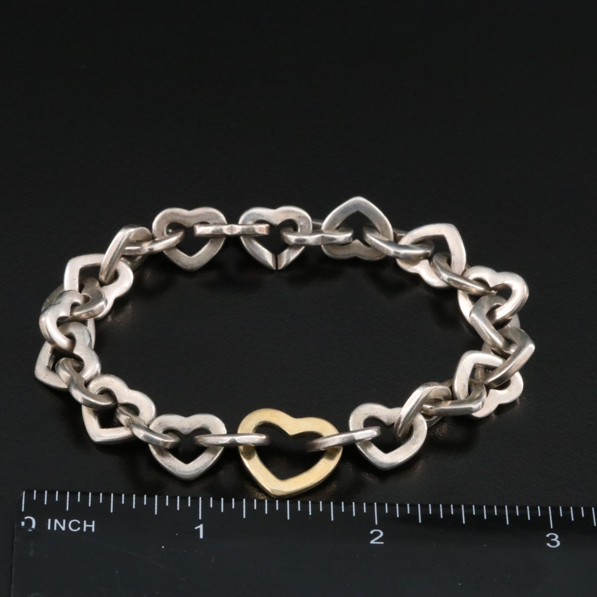 Tiffany & Co. Sterling and 18K Heart Link Bracelet