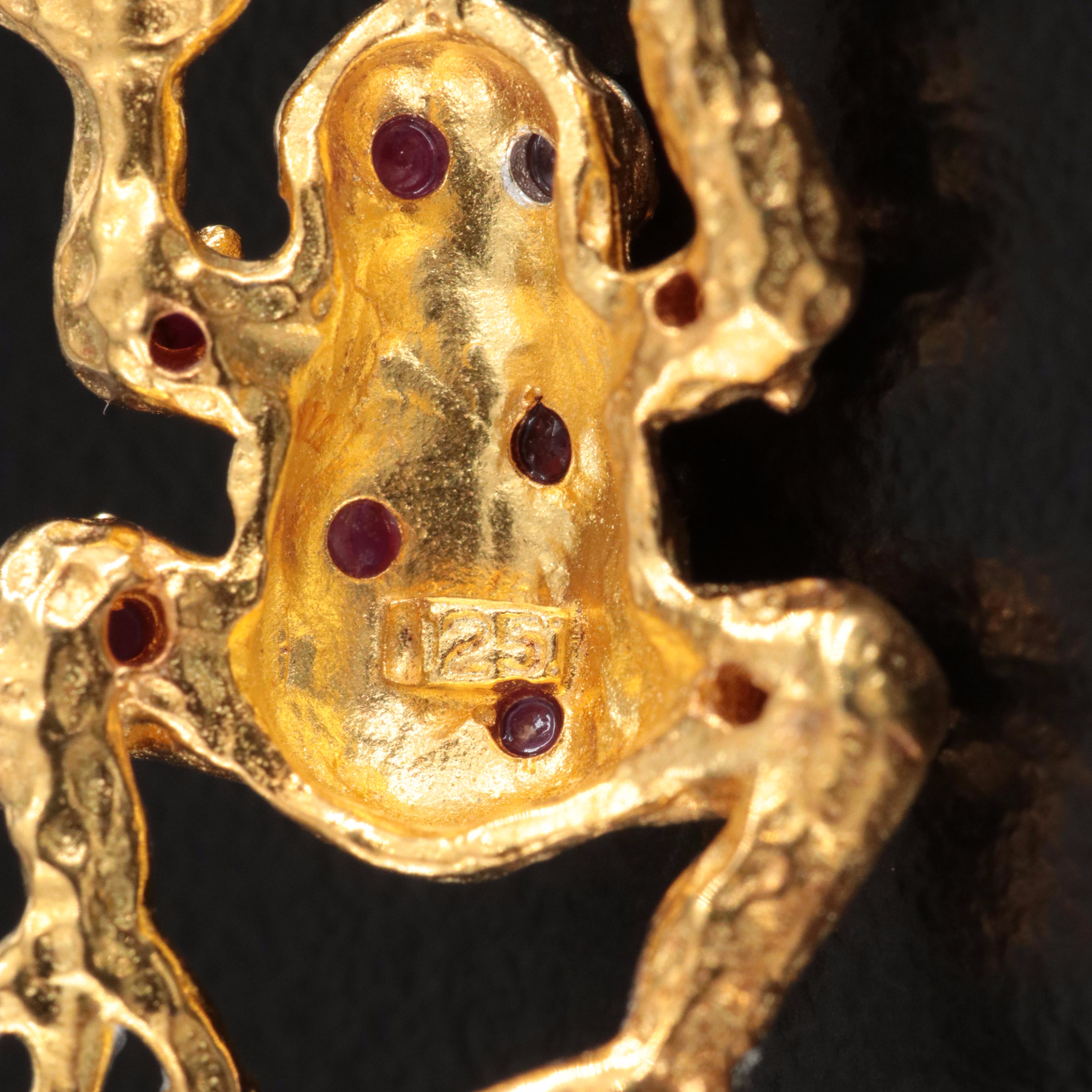 Sterling Ruby and Cubic Zirconia Leaping Frog Drop Earrings