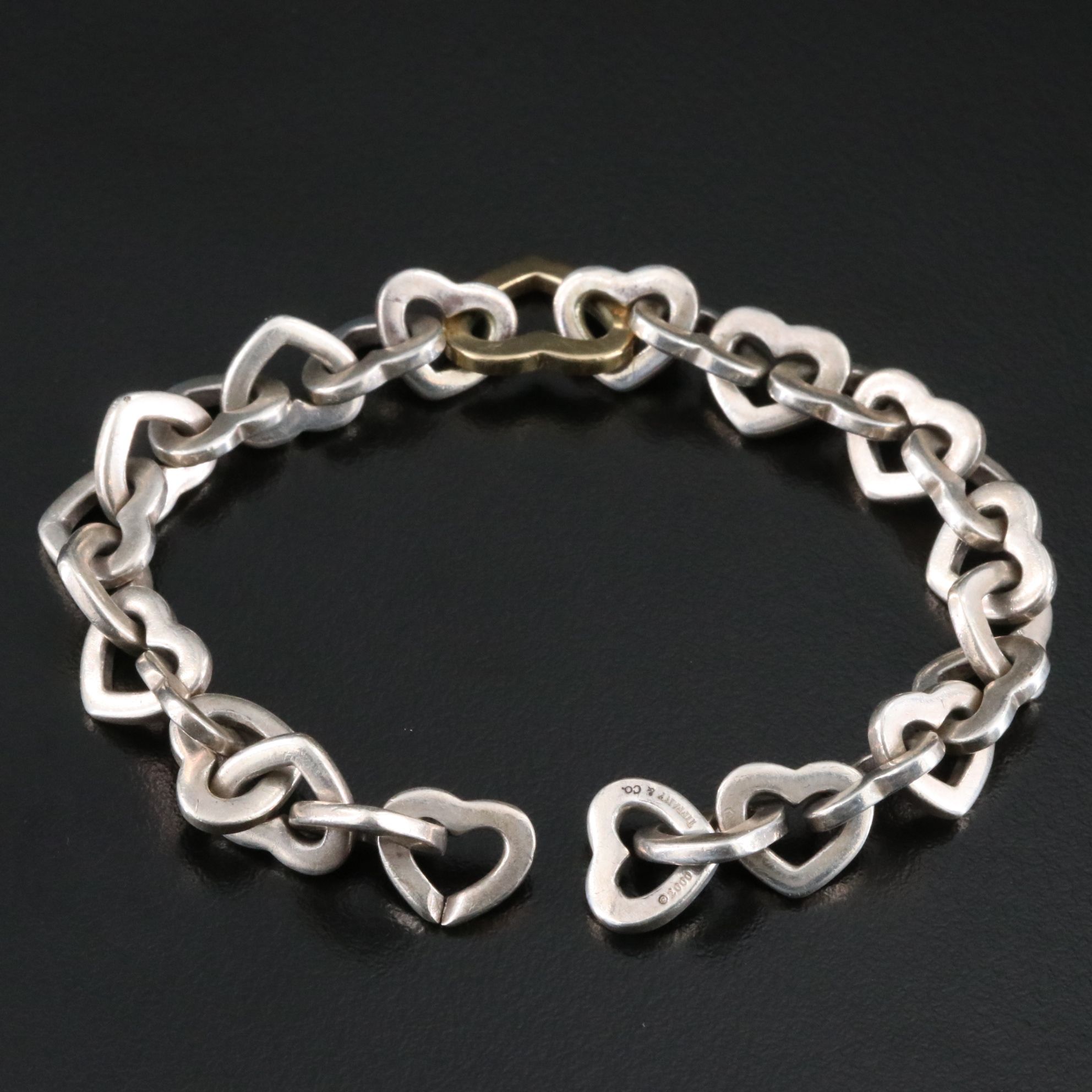 Tiffany & Co. Sterling and 18K Heart Link Bracelet