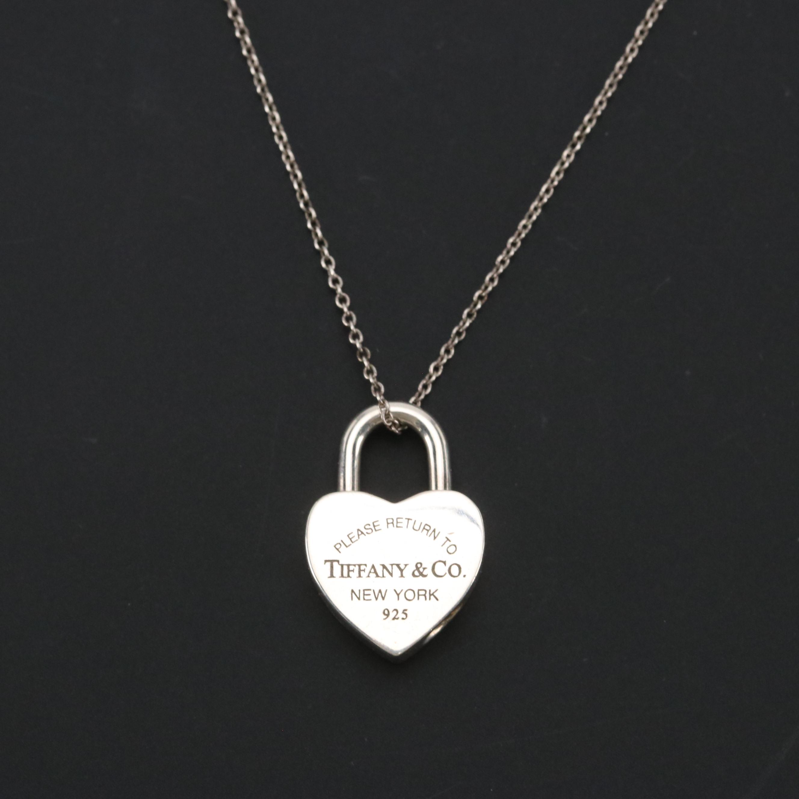 Tiffany & Co. Sterling Heart Padlock Pendant Necklace with Box