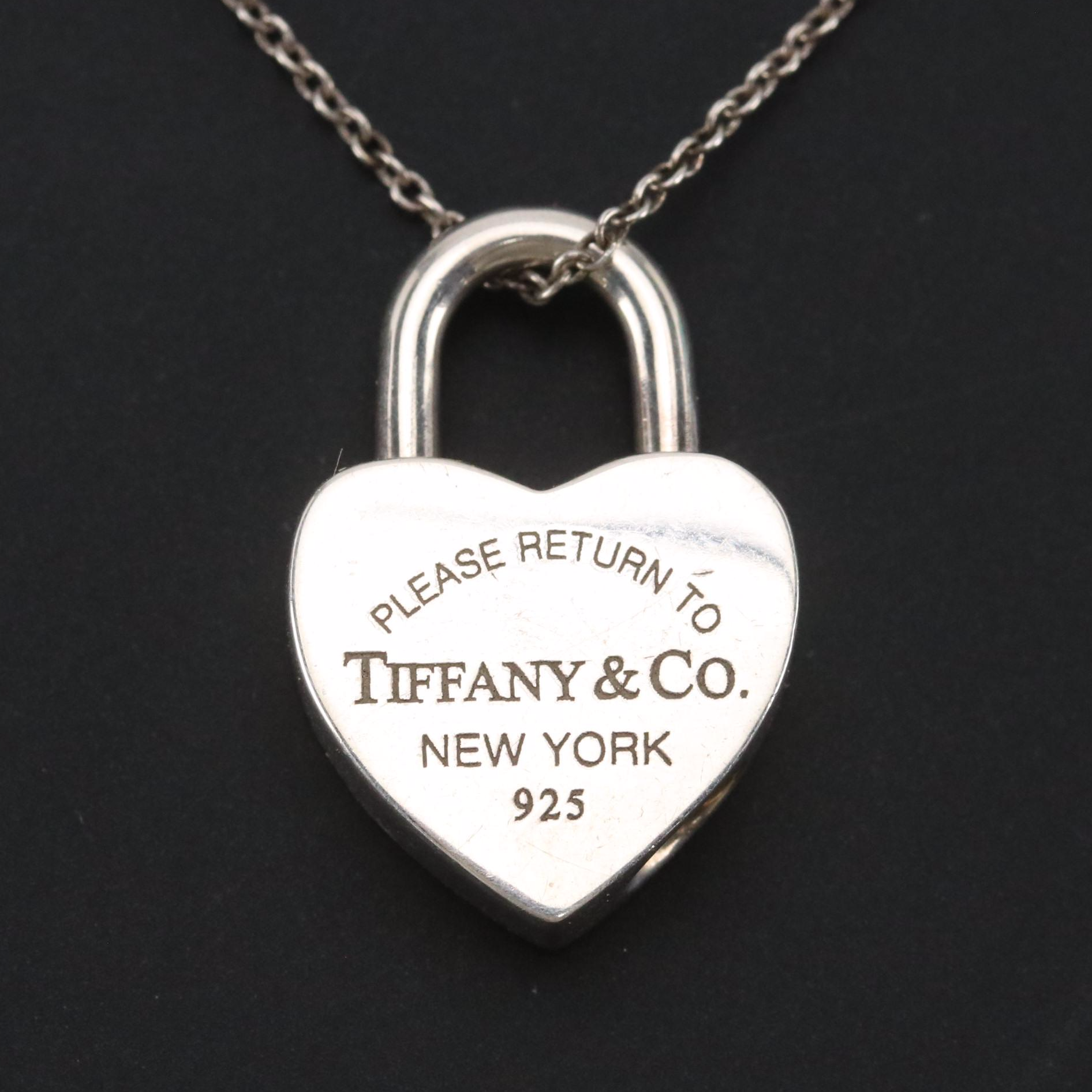 Tiffany & Co. Sterling Heart Padlock Pendant Necklace with Box