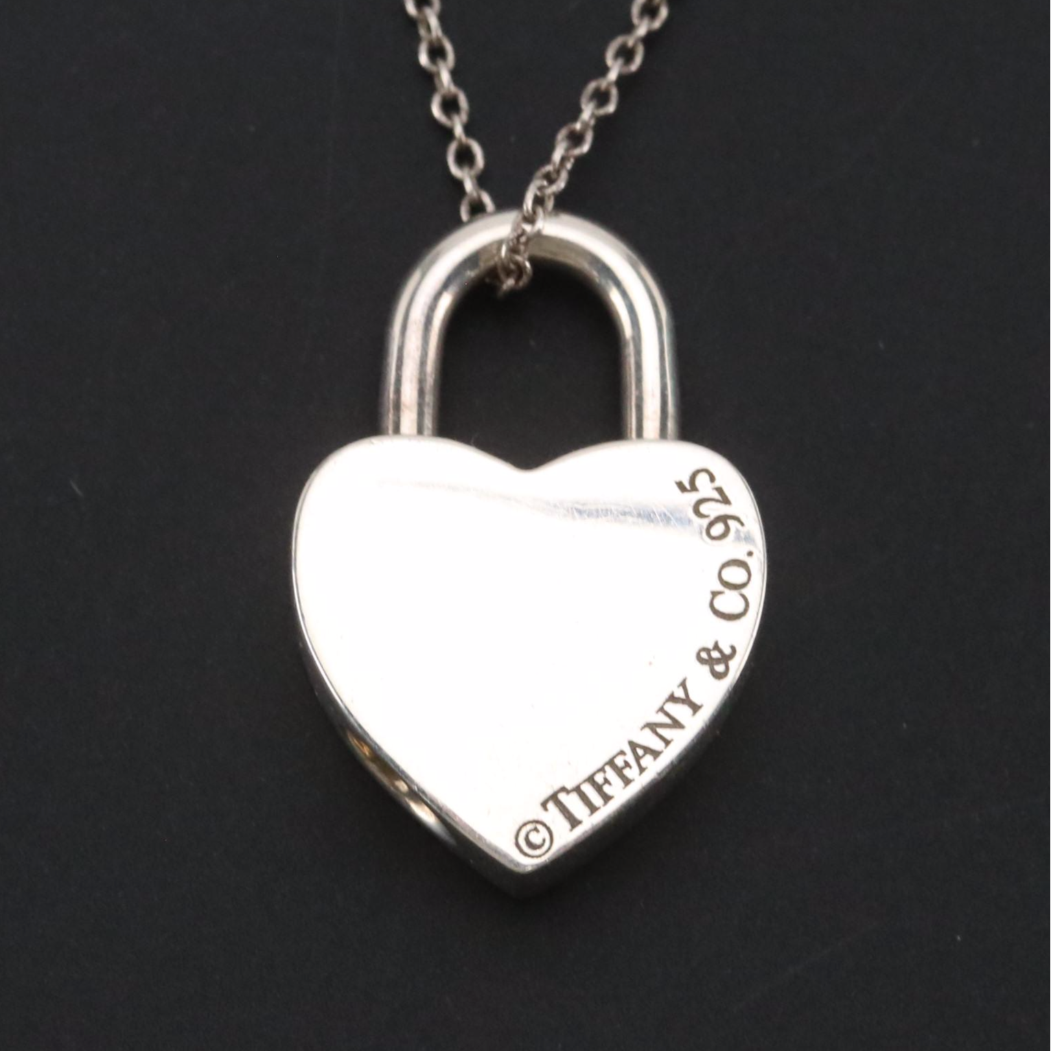 Tiffany & Co. Sterling Heart Padlock Pendant Necklace with Box