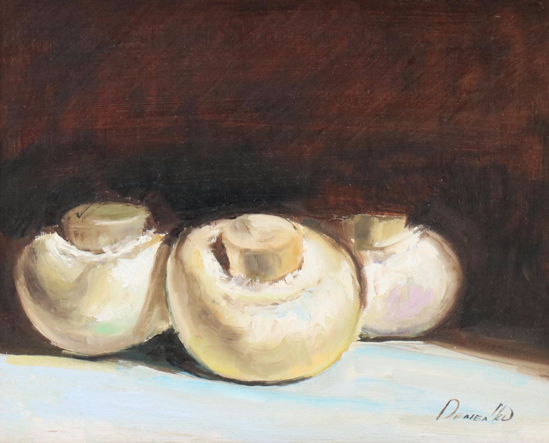 Natalia Demenko Still Life Oil Painting with Mushrooms, 21st Century