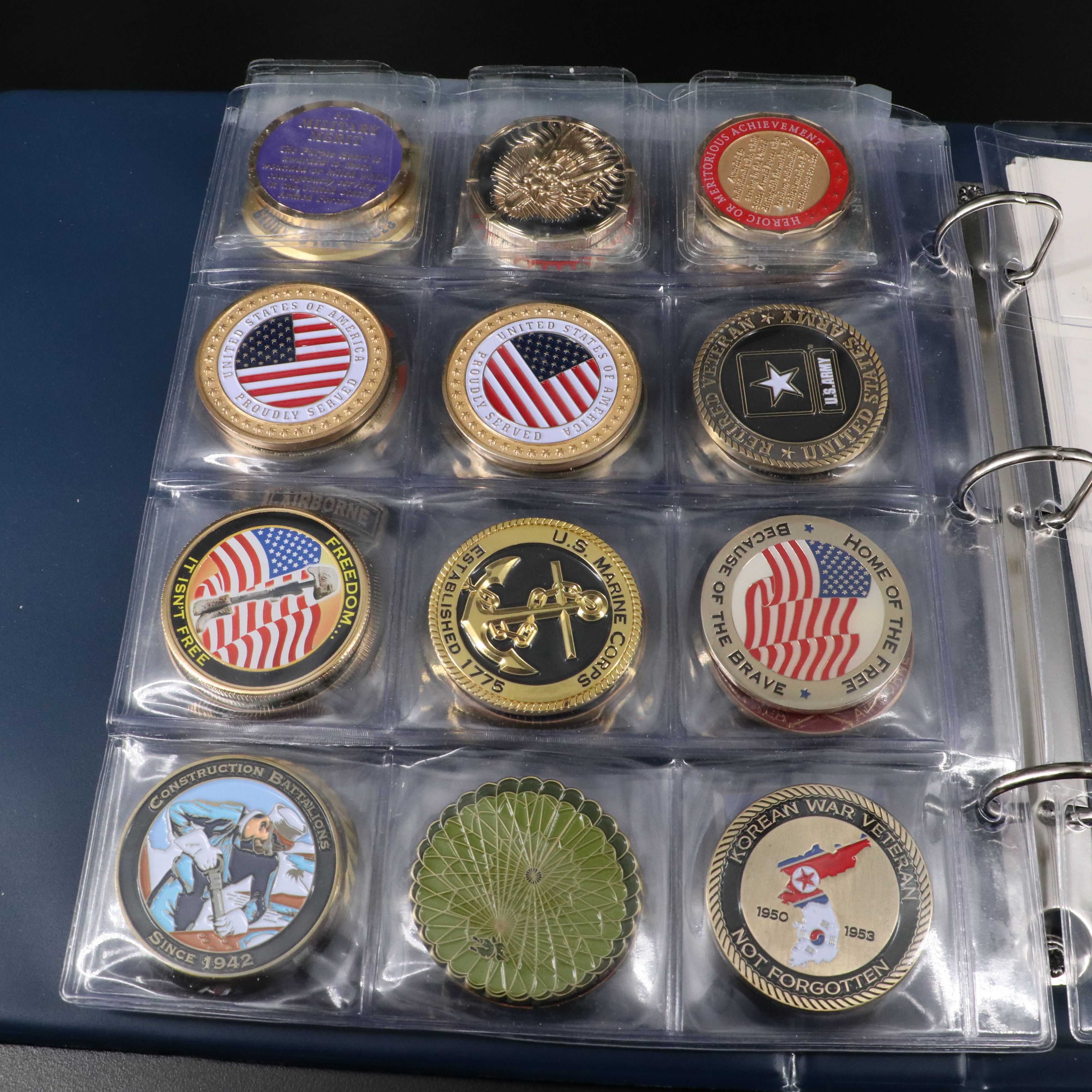 Collection of 37 U.S. Military Challenge Coins and Other Military Tokens