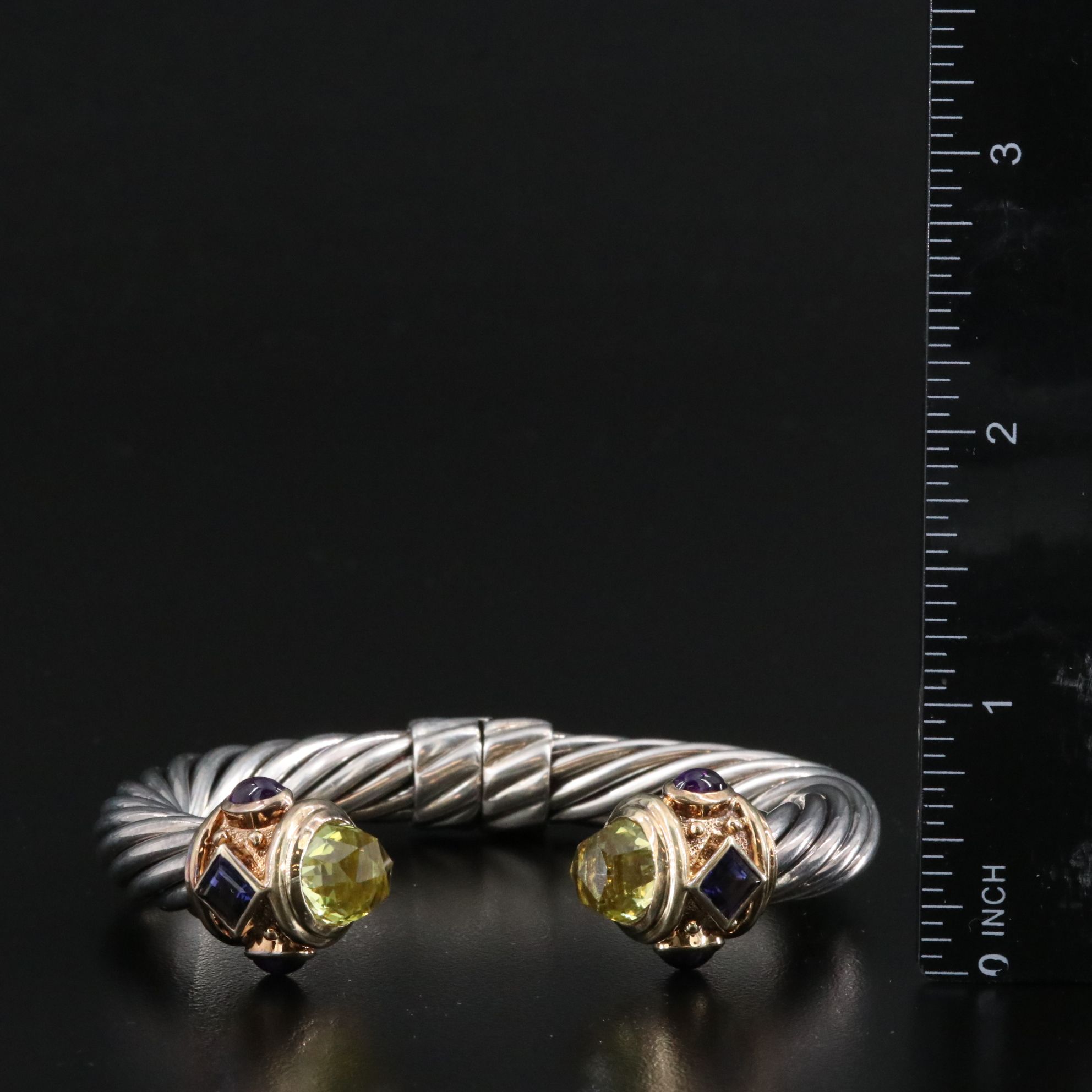 David Yurman Renaissance Sterling, 14K and Gemstone Hinged Cable Bracelet