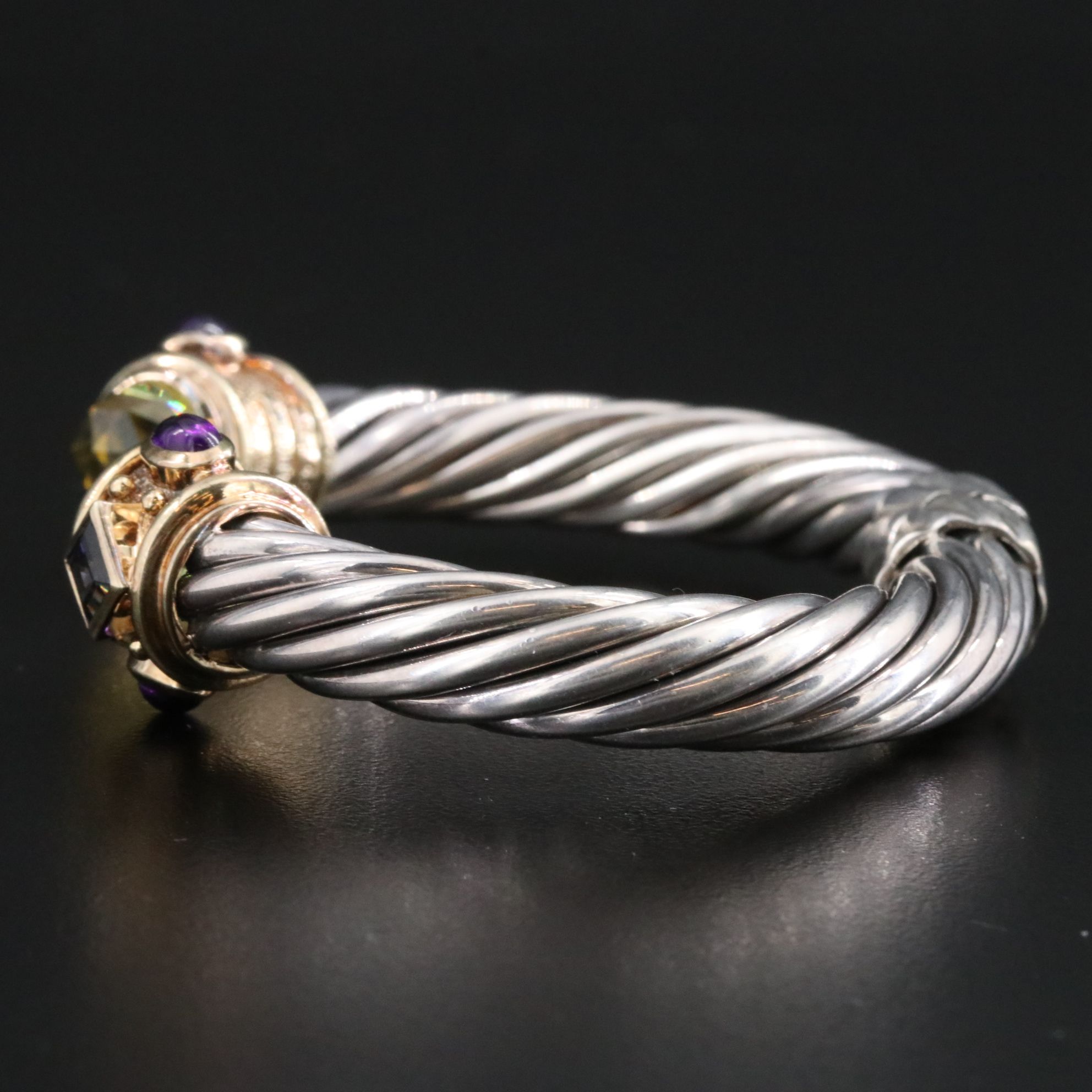 David Yurman Renaissance Sterling, 14K and Gemstone Hinged Cable Bracelet