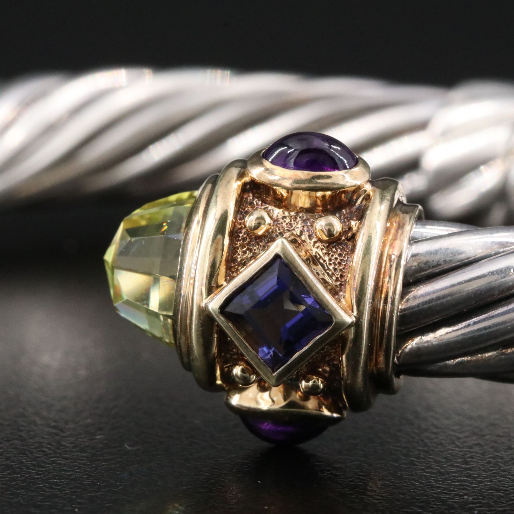 David Yurman Renaissance Sterling, 14K and Gemstone Hinged Cable Bracelet