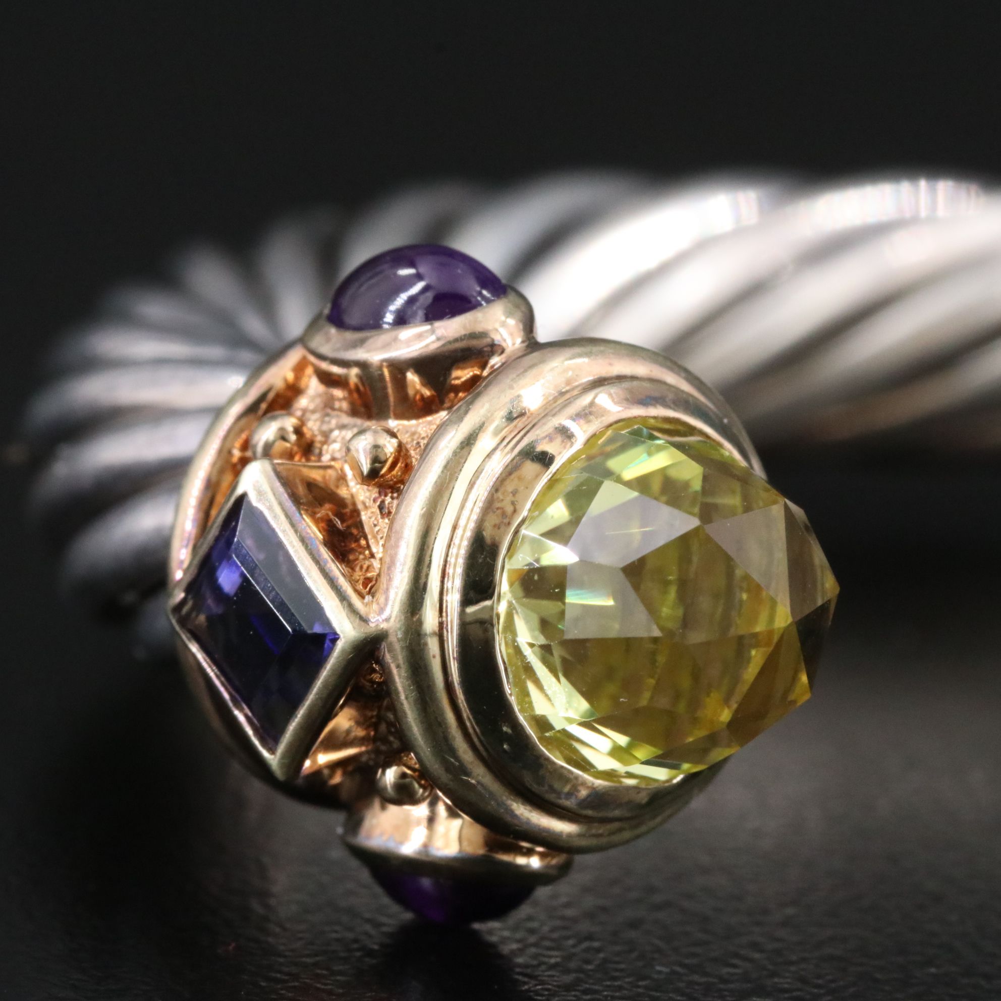 David Yurman Renaissance Sterling, 14K and Gemstone Hinged Cable Bracelet