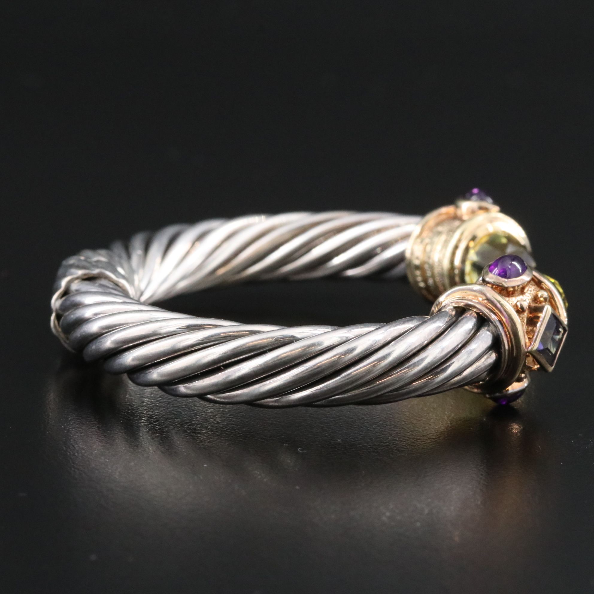 David Yurman Renaissance Sterling, 14K and Gemstone Hinged Cable Bracelet