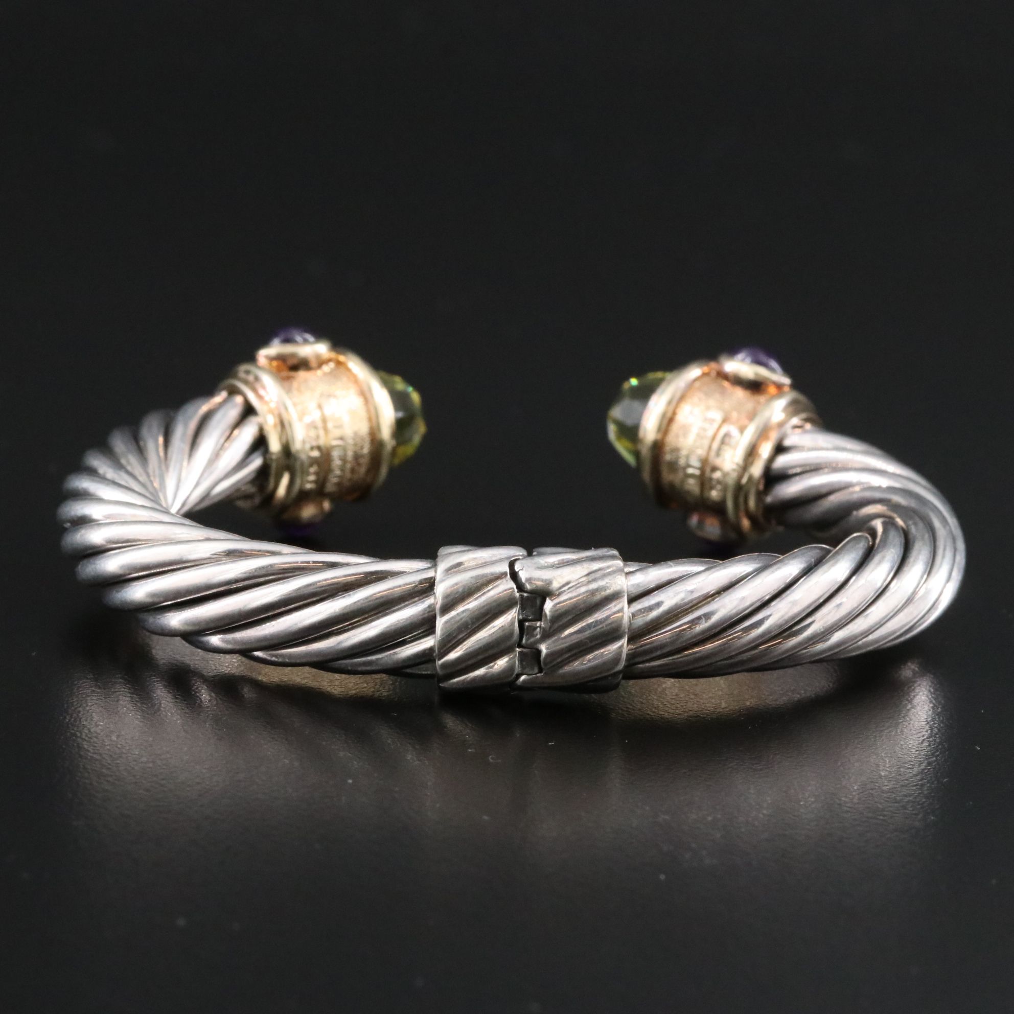 David Yurman Renaissance Sterling, 14K and Gemstone Hinged Cable Bracelet