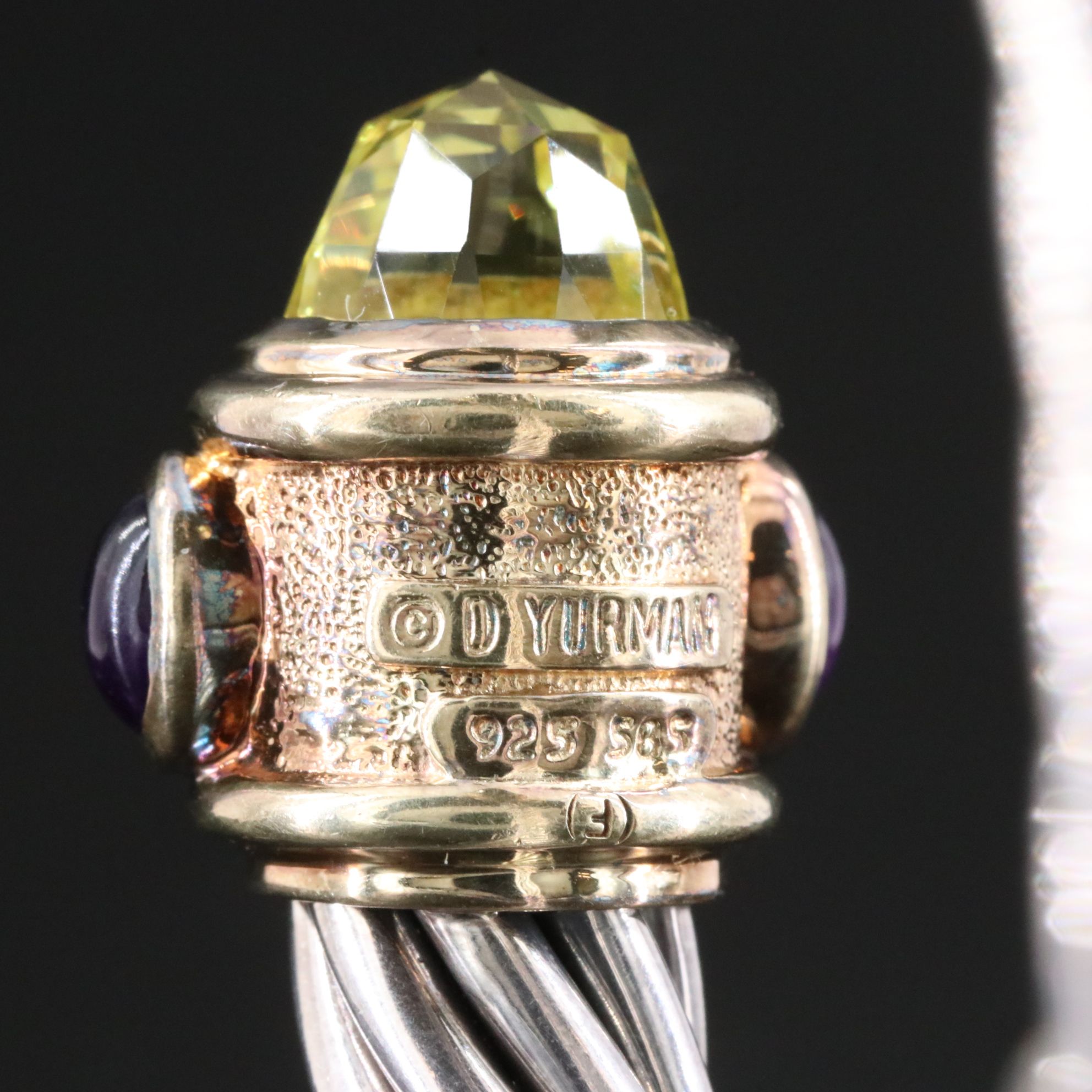 David Yurman Renaissance Sterling, 14K and Gemstone Hinged Cable Bracelet