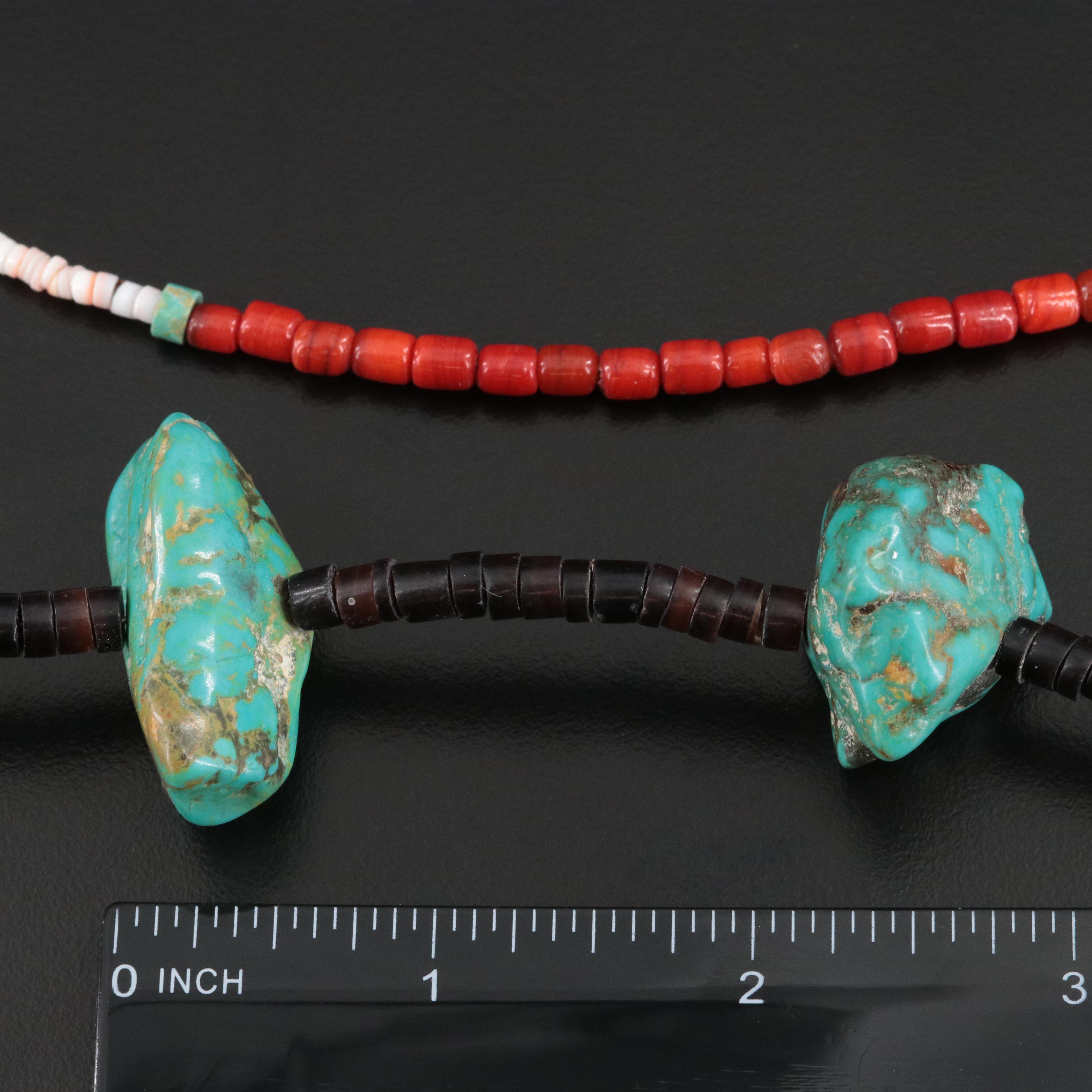 Sterling Turquoise, Coral and Shell Bead Necklace