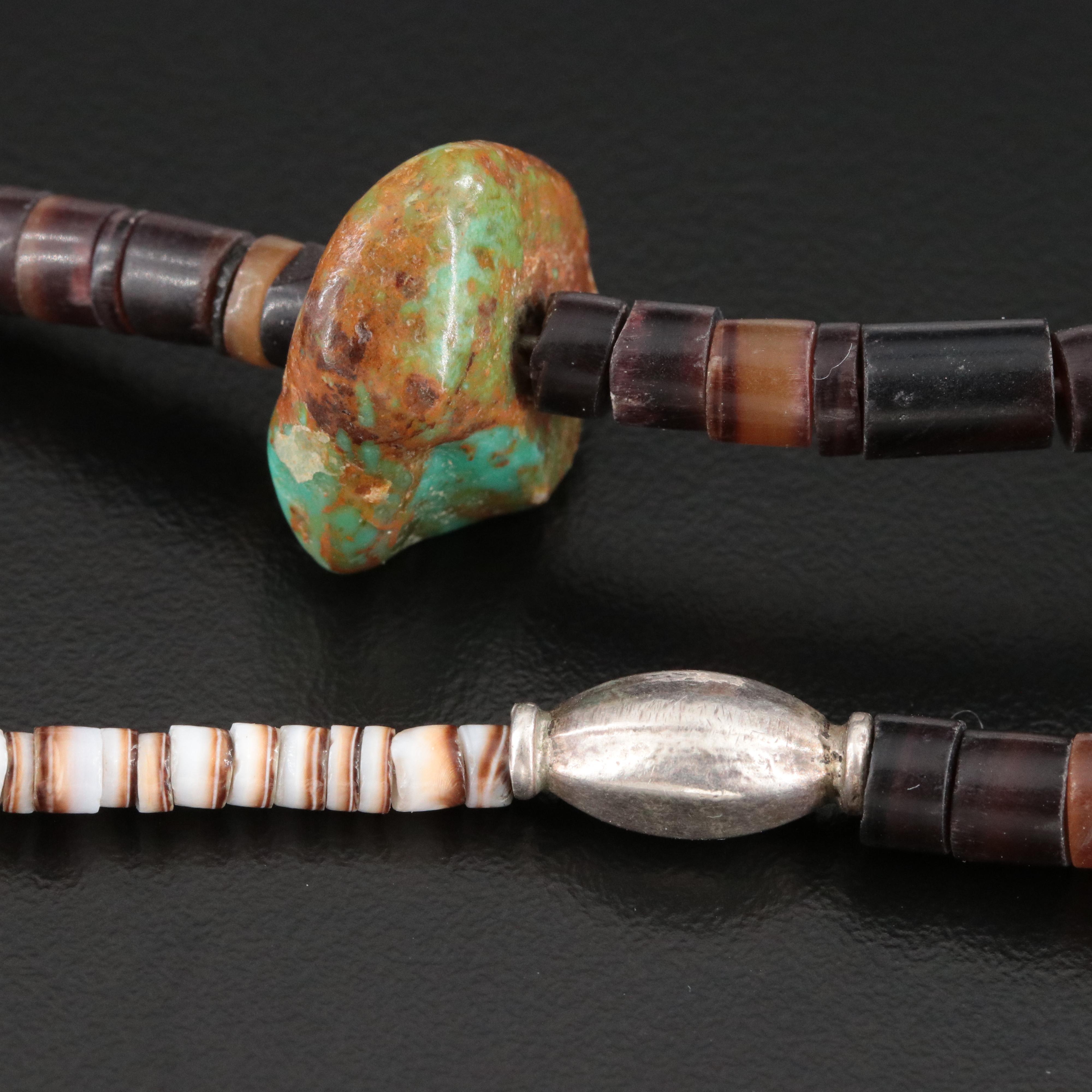 Sterling Turquoise, Coral and Shell Bead Necklace