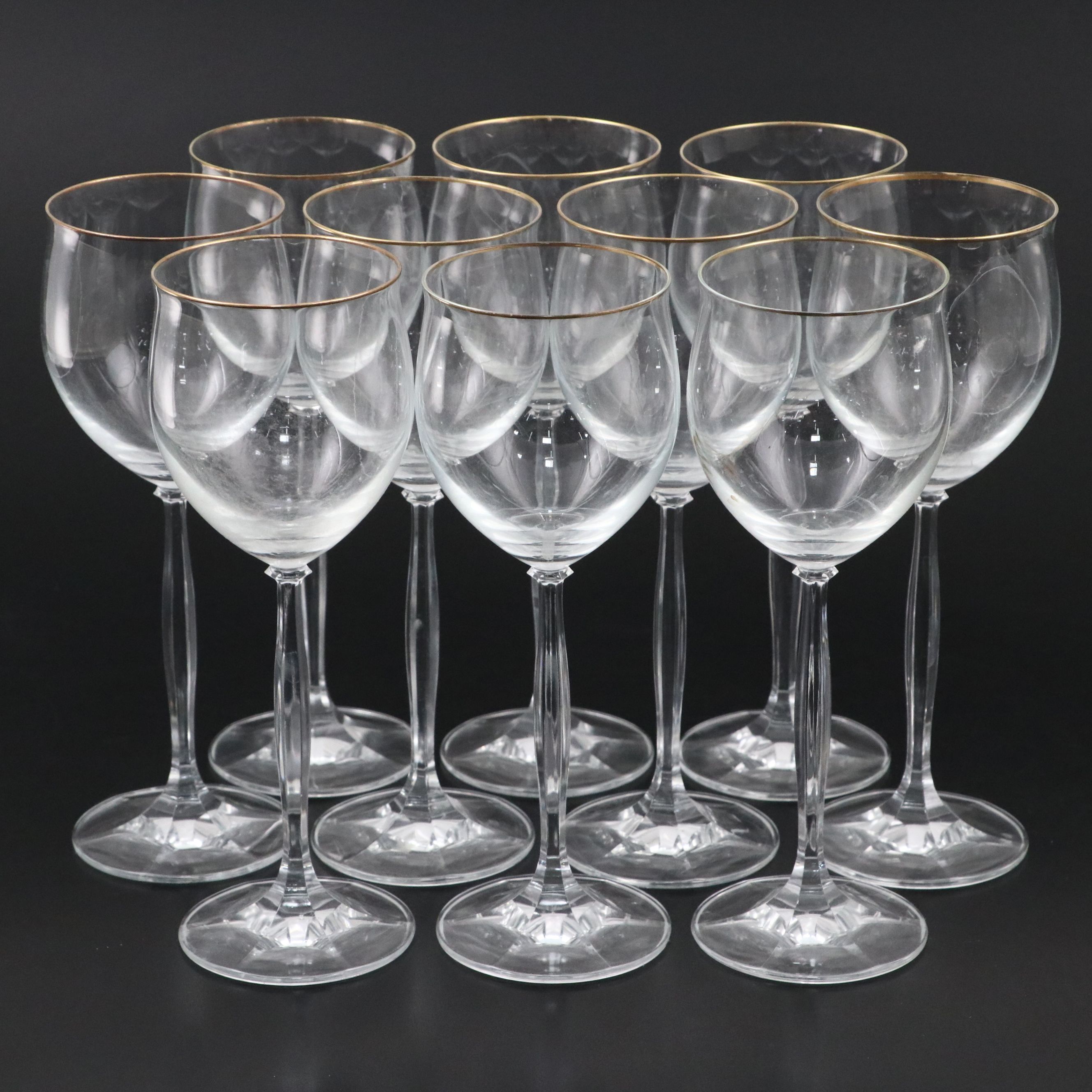 Glass Tulip Wine Glasses with Gold Rims