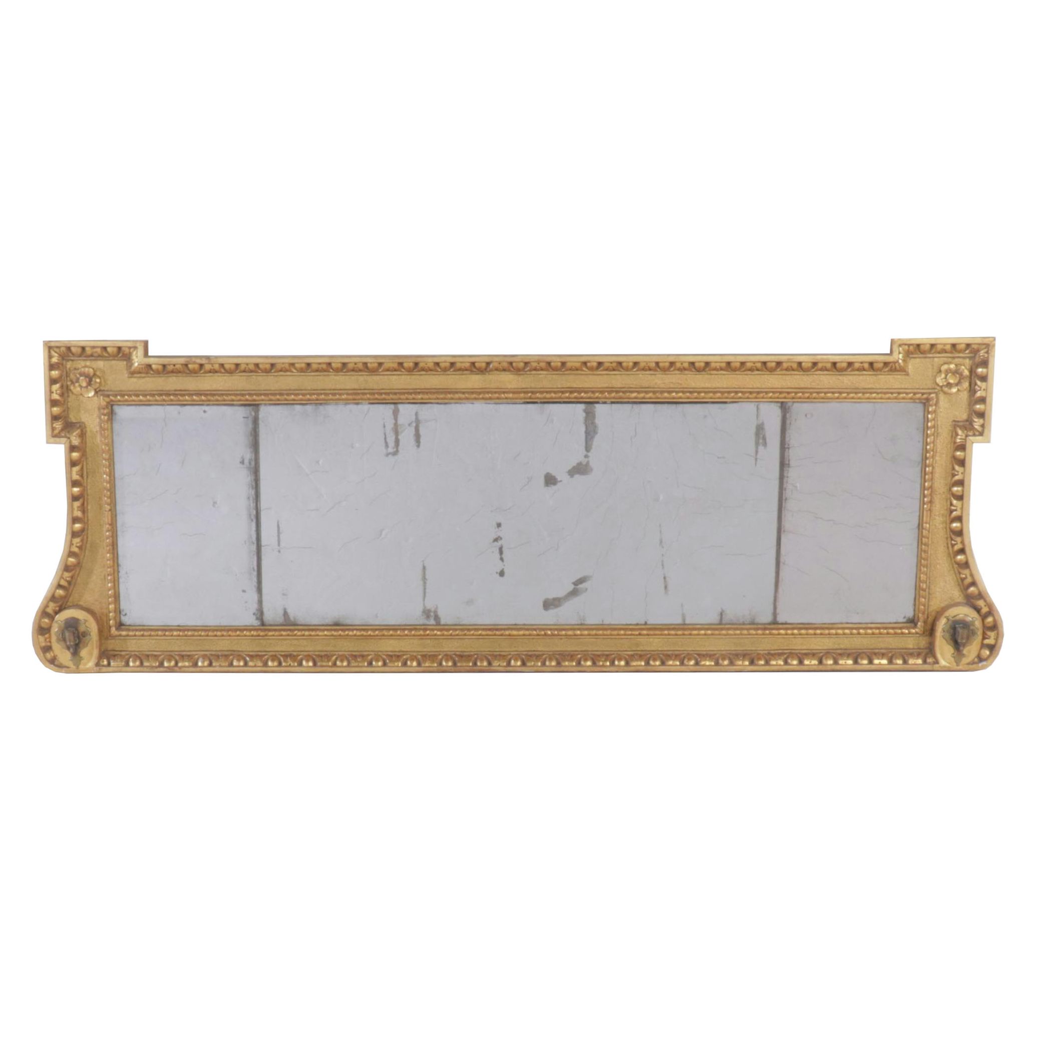 Louis XVI Style Giltwood Overmantel Mirror with Candlestick Insert Brackets