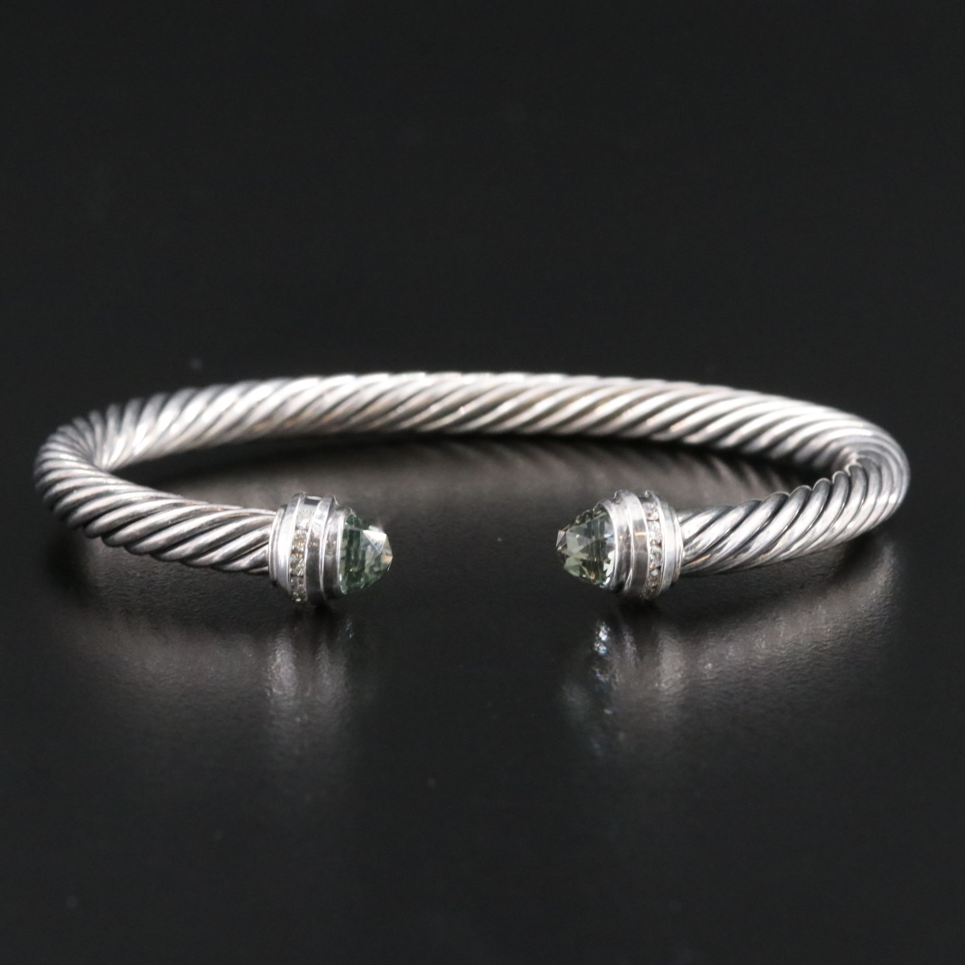 David Yurman Sterling Prasiolite and Diamond Cable Cuff Bracelet