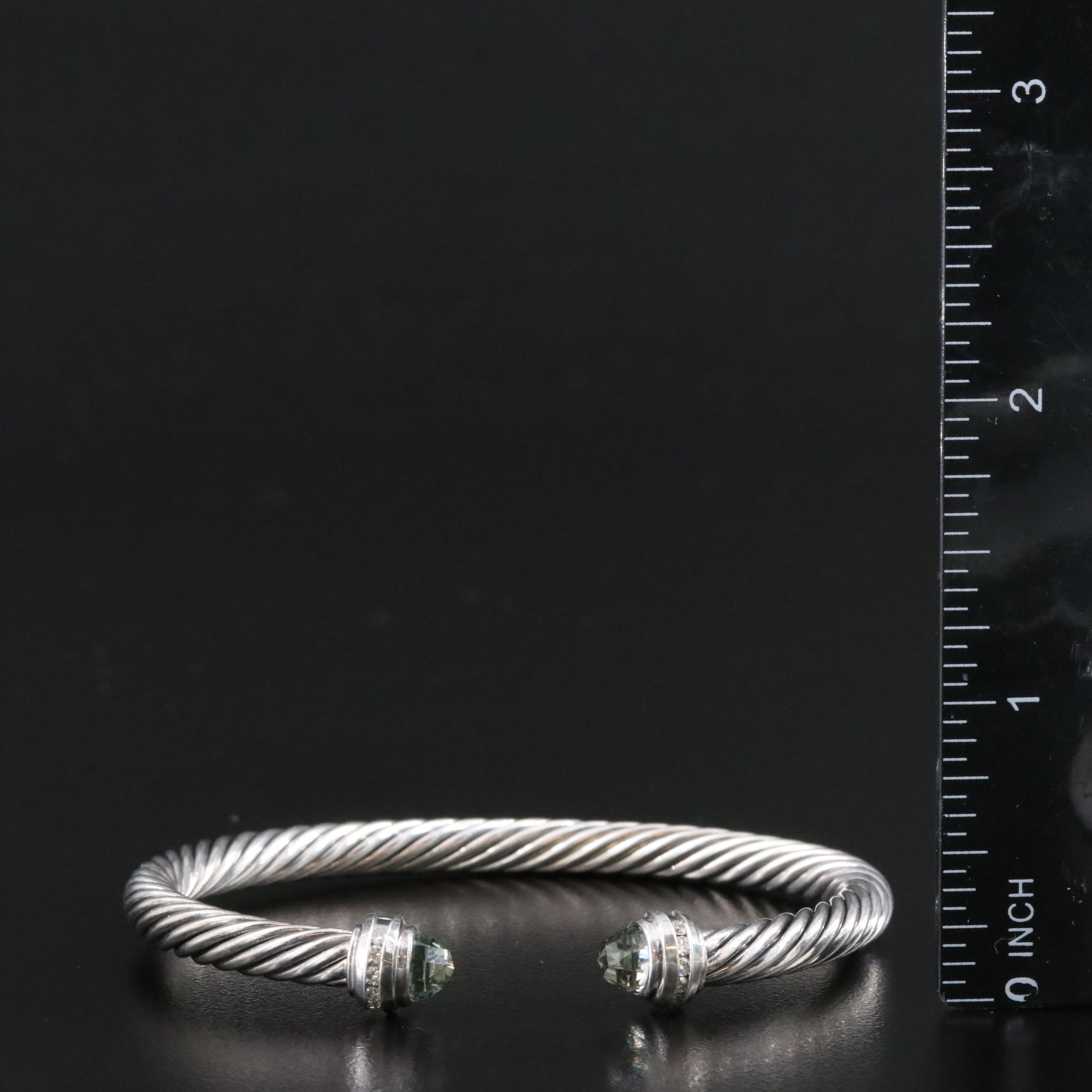 David Yurman Sterling Prasiolite and Diamond Cable Cuff Bracelet