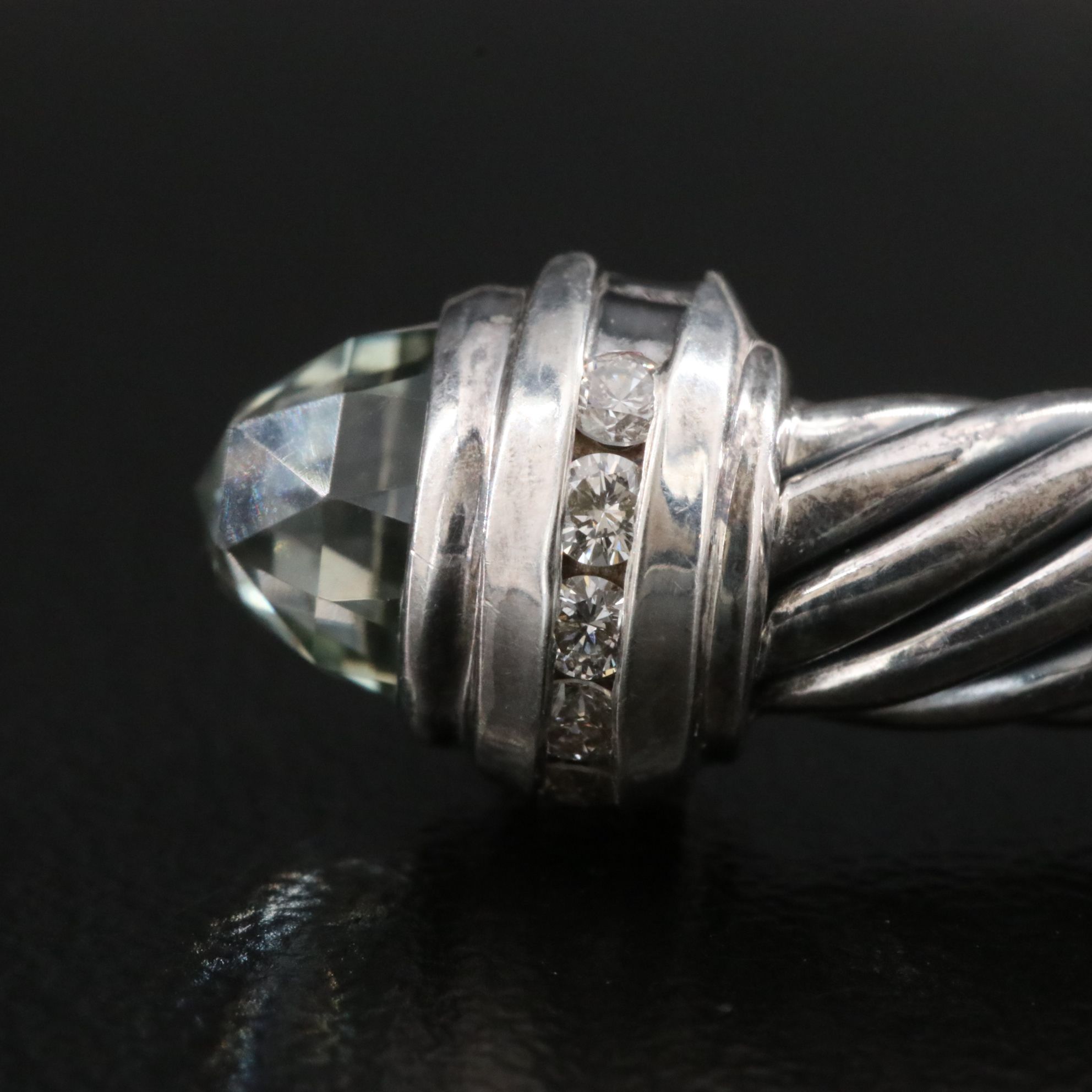 David Yurman Sterling Prasiolite and Diamond Cable Cuff Bracelet