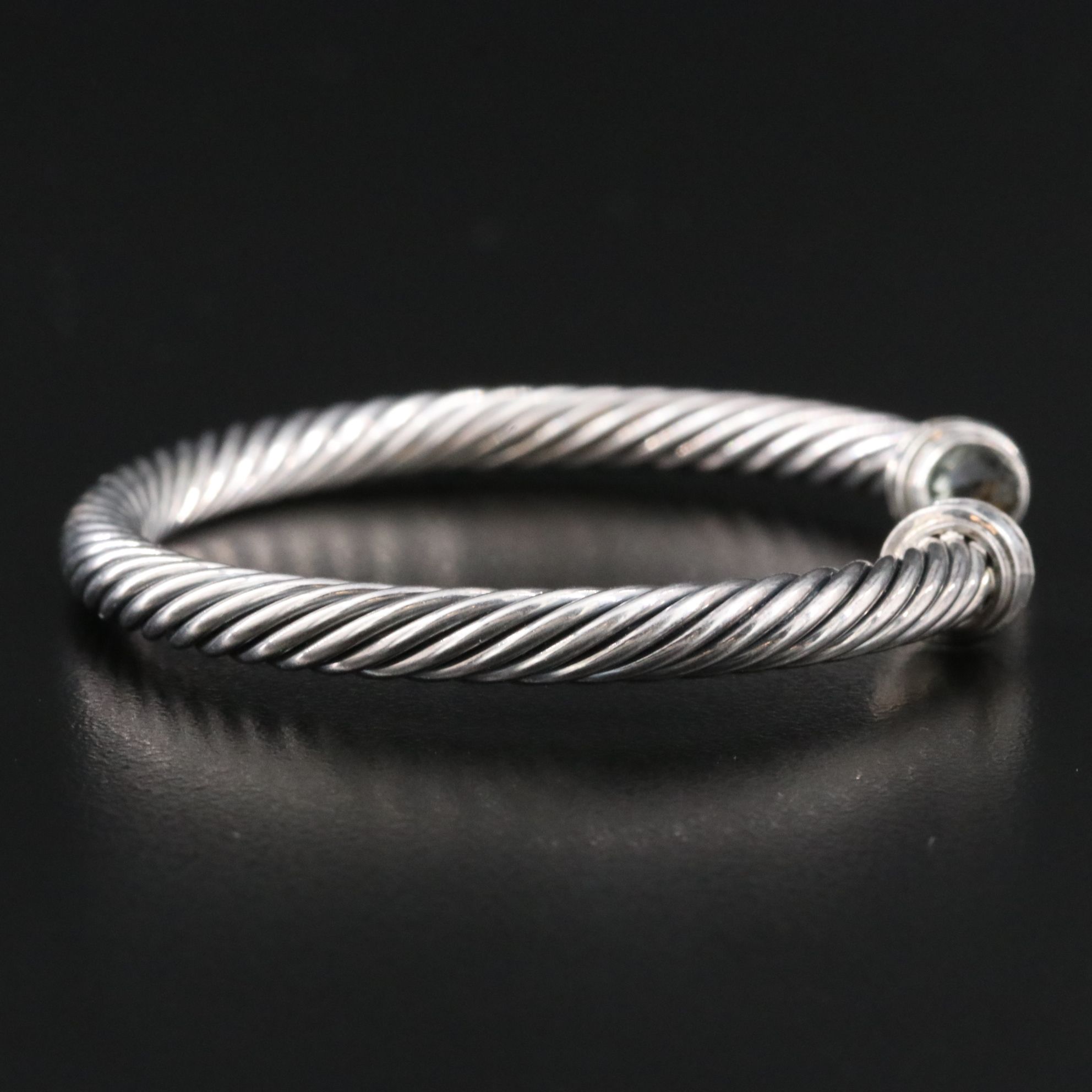 David Yurman Sterling Prasiolite and Diamond Cable Cuff Bracelet