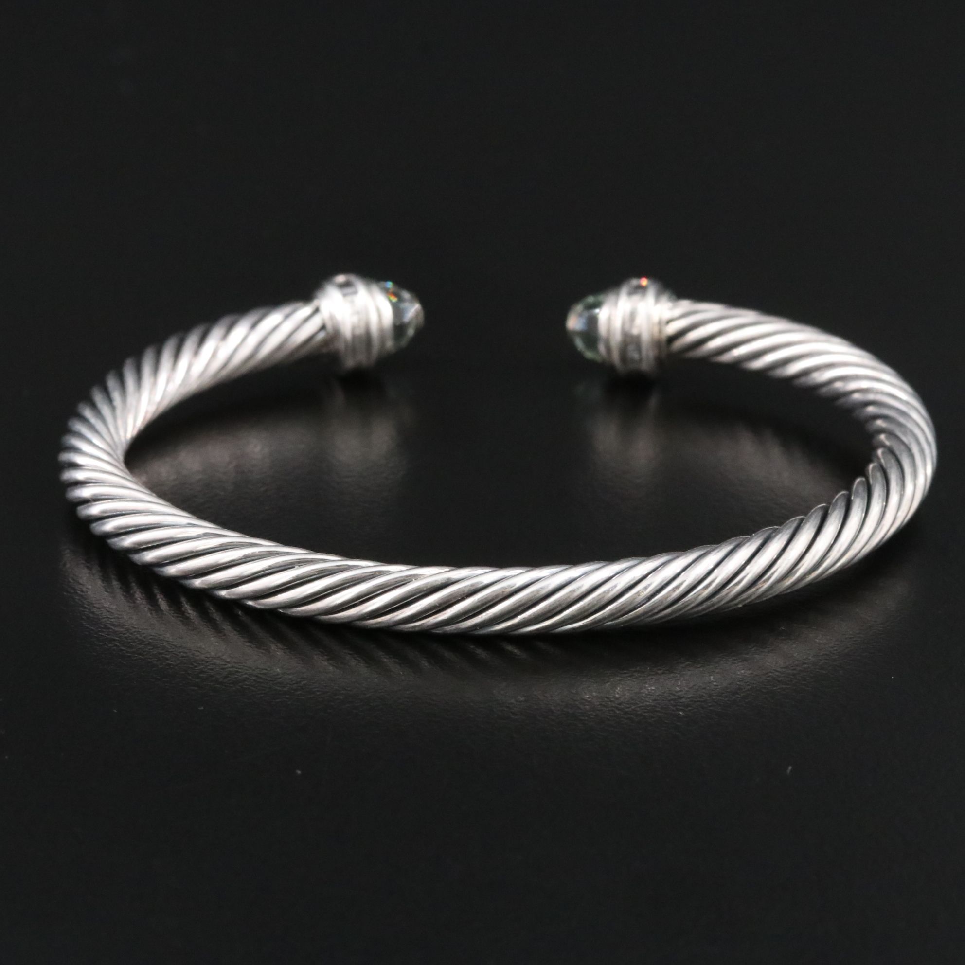David Yurman Sterling Prasiolite and Diamond Cable Cuff Bracelet