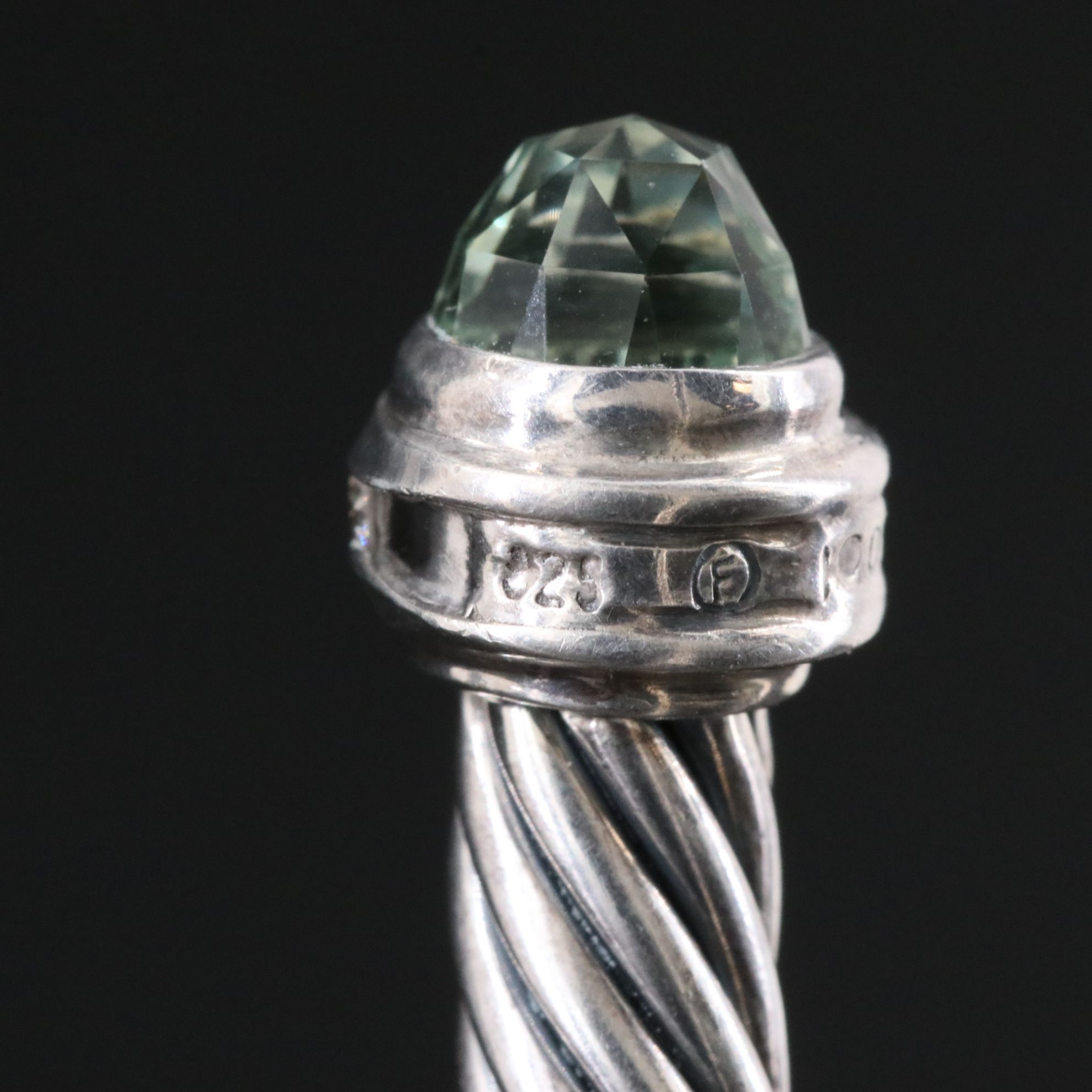 David Yurman Sterling Prasiolite and Diamond Cable Cuff Bracelet