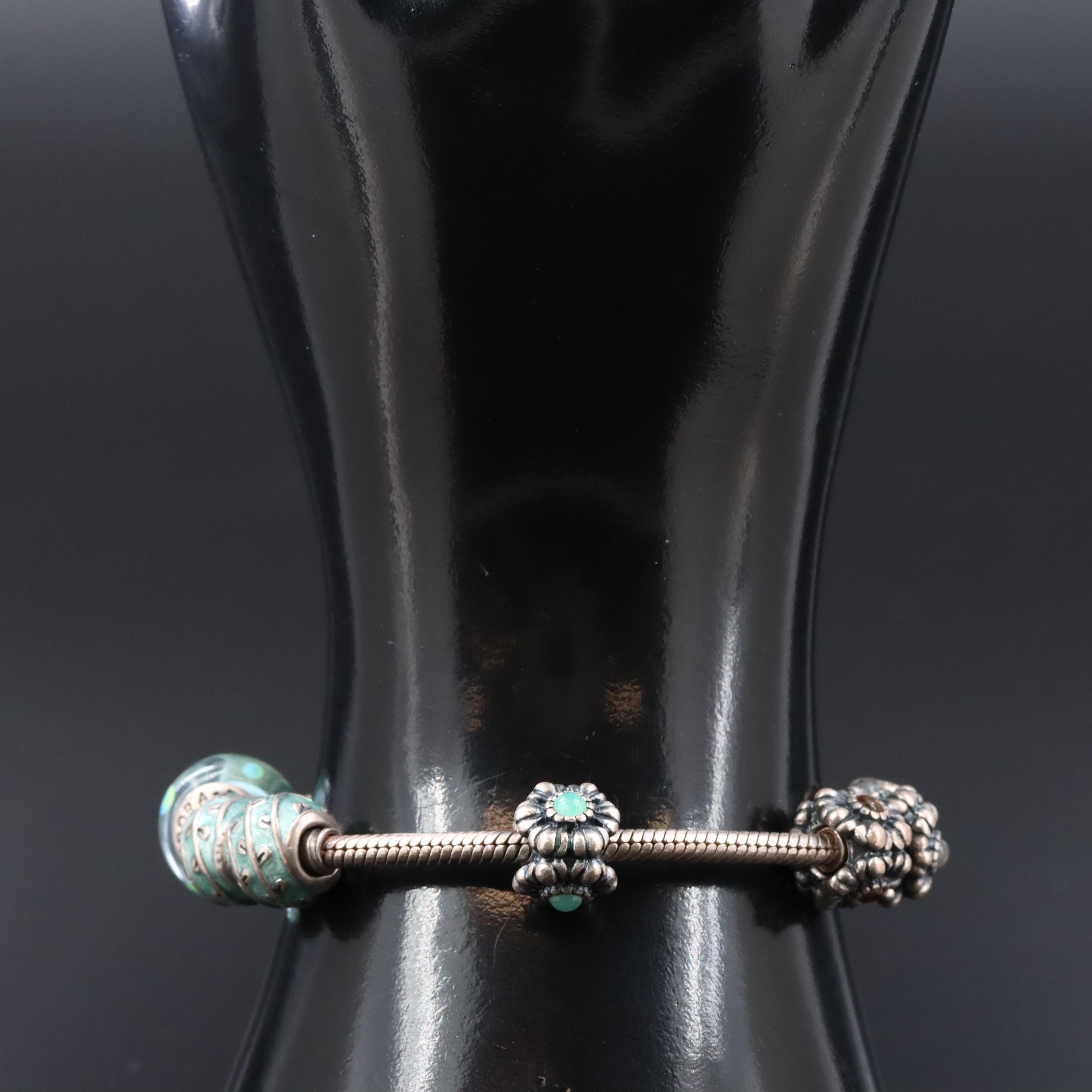 Pandora Sterling Charm Bracelet with Citrine and Chalcedony