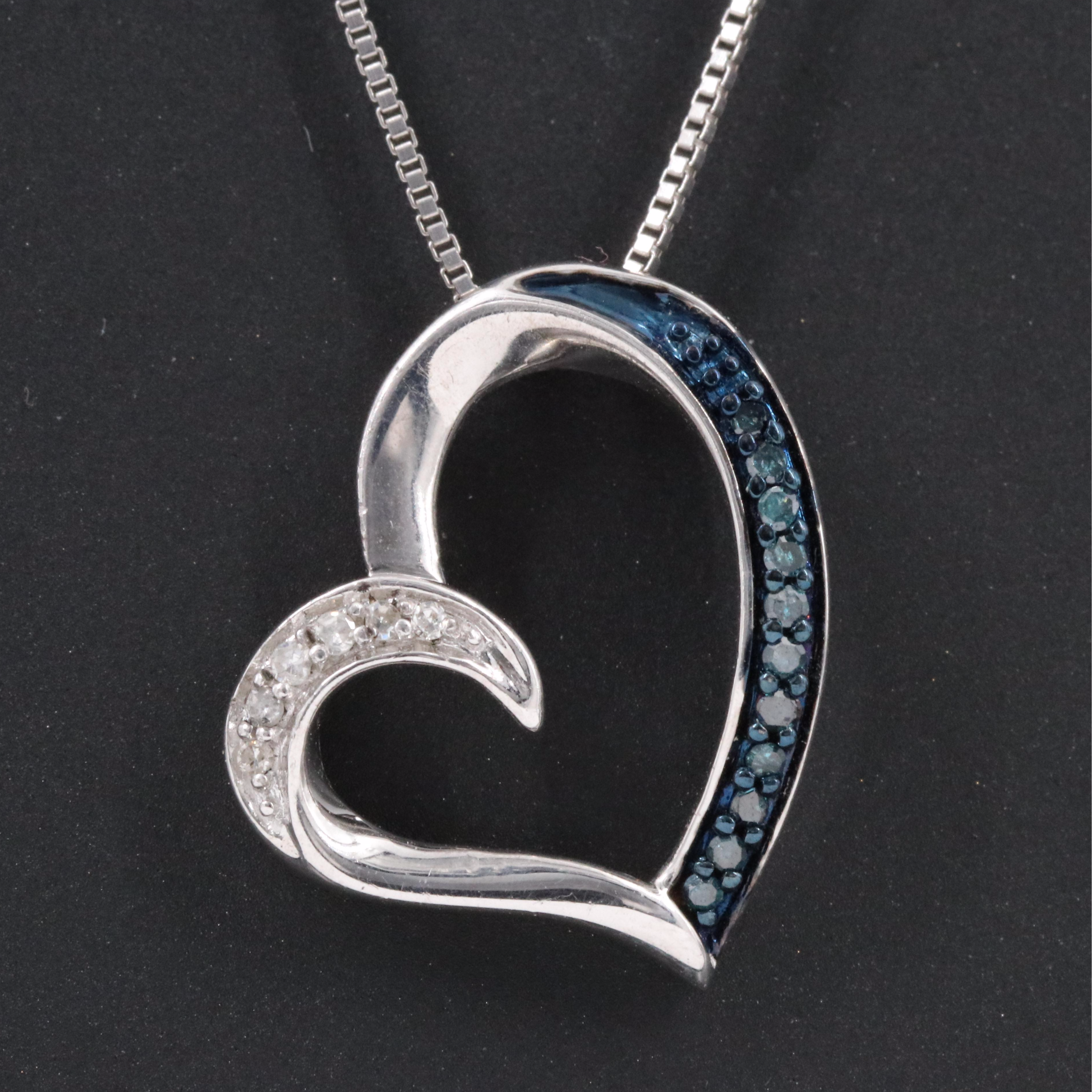 Sterling Diamond Heart Necklace Including Lab Grown Fancy Blue Diamonds