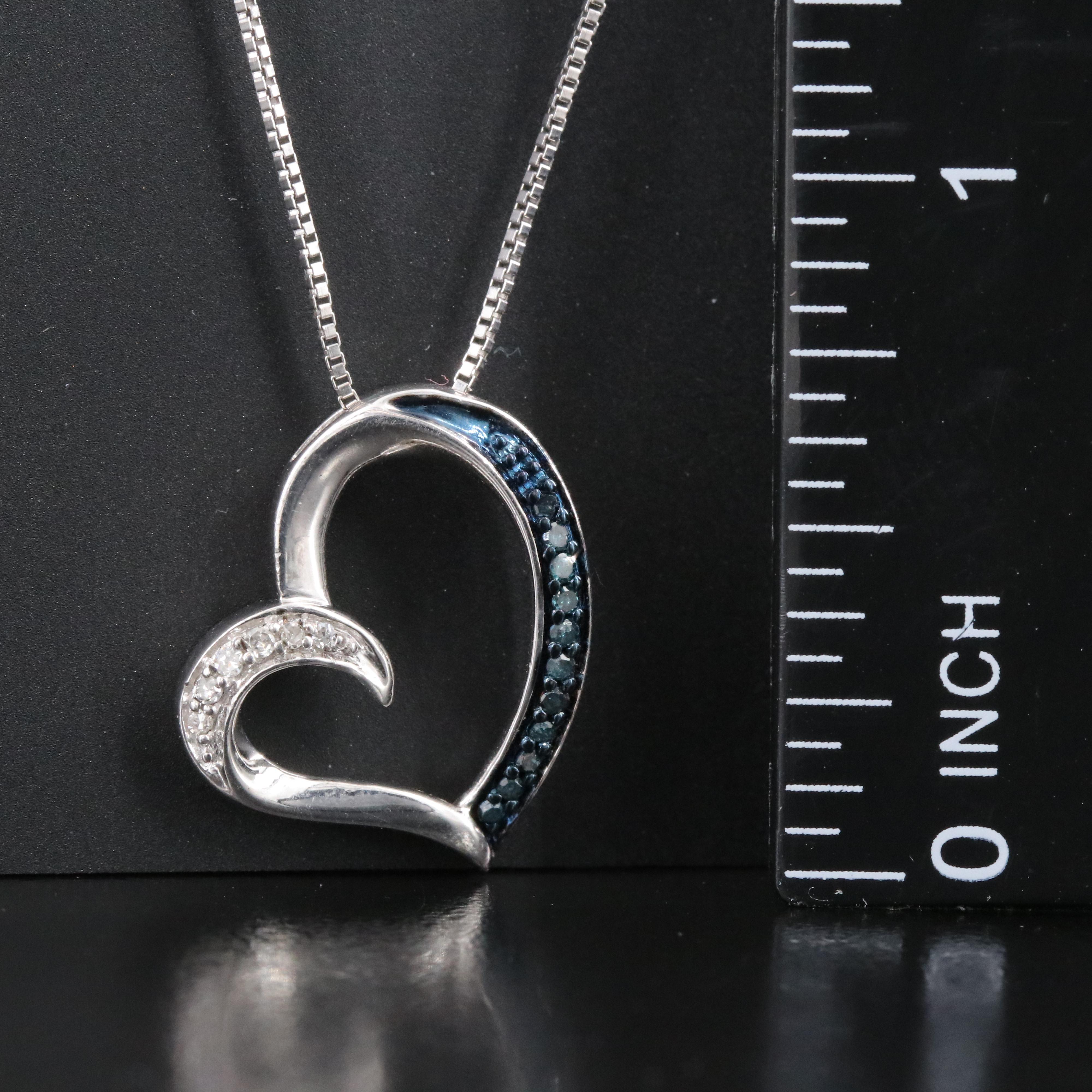 Sterling Diamond Heart Necklace Including Lab Grown Fancy Blue Diamonds