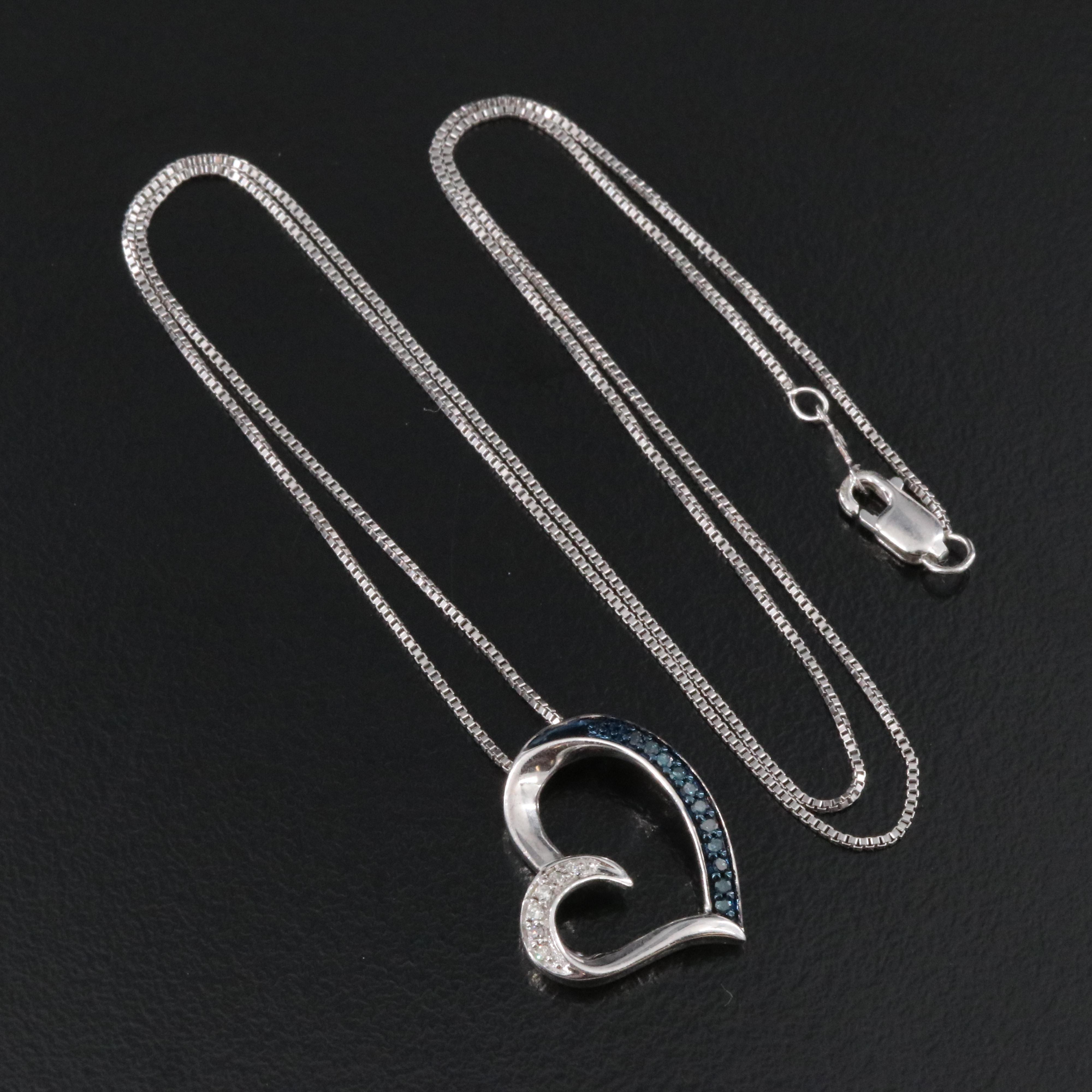 Sterling Diamond Heart Necklace Including Lab Grown Fancy Blue Diamonds