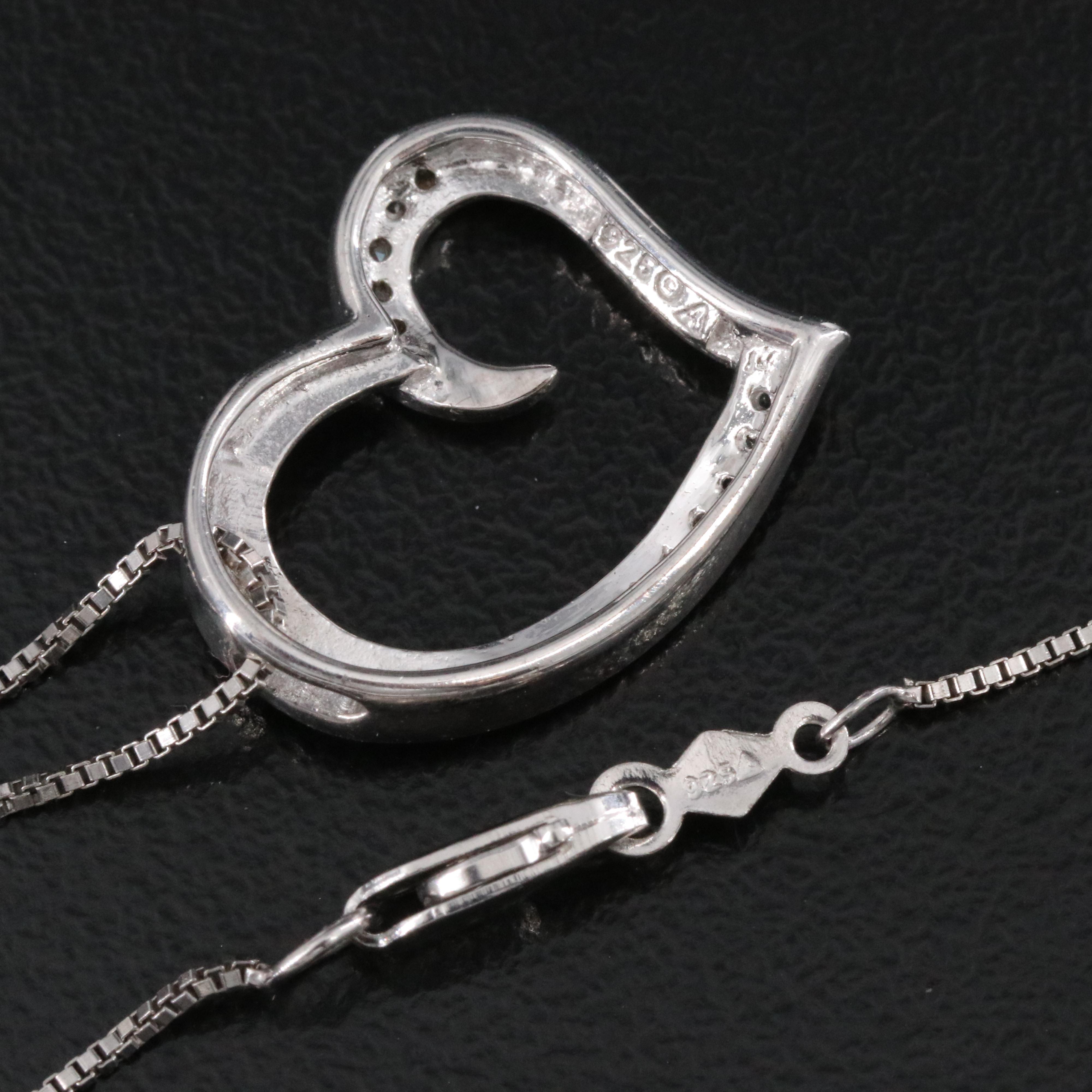 Sterling Diamond Heart Necklace Including Lab Grown Fancy Blue Diamonds