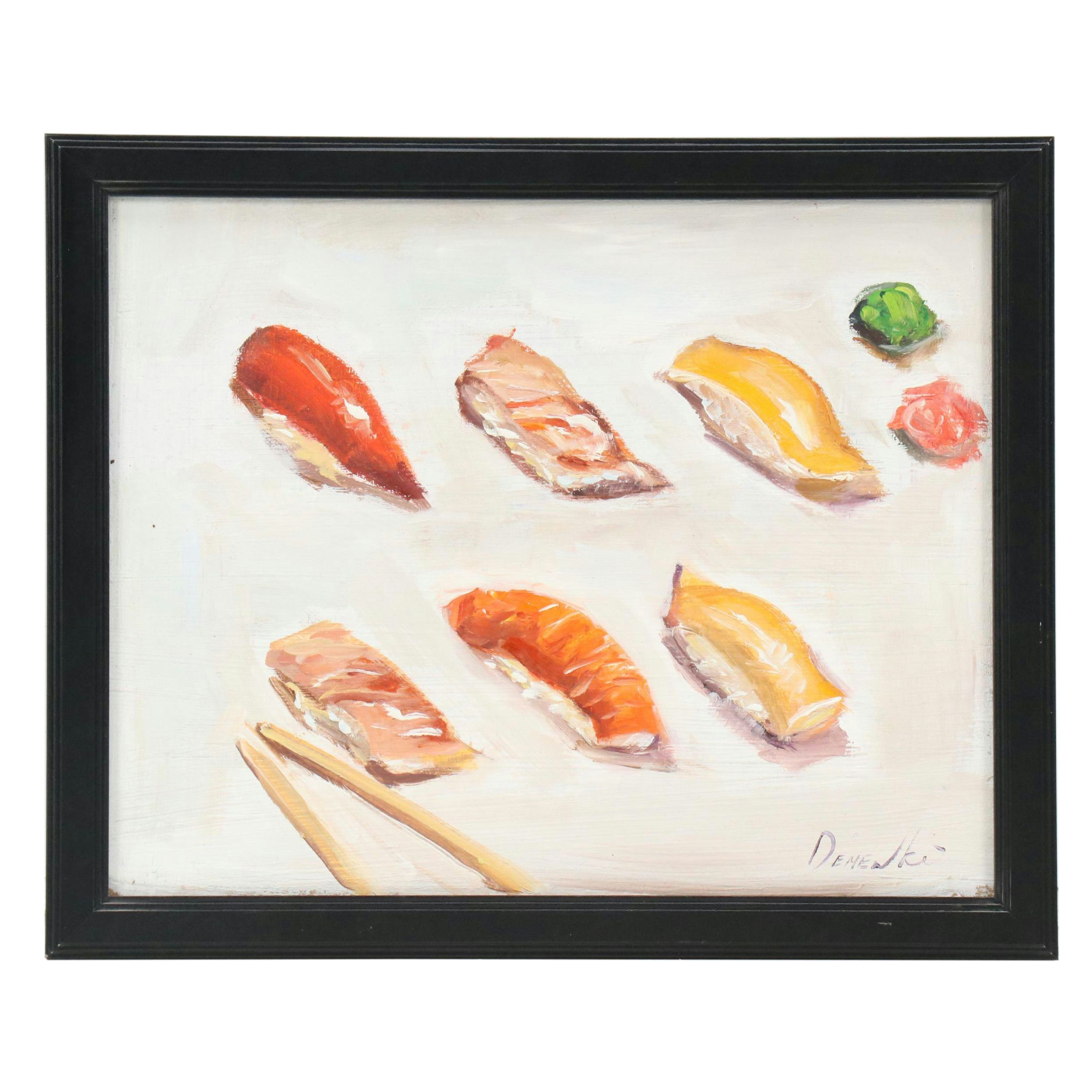 Natalia Demenko Still Life Oil Painting of Sushi, 21st Century